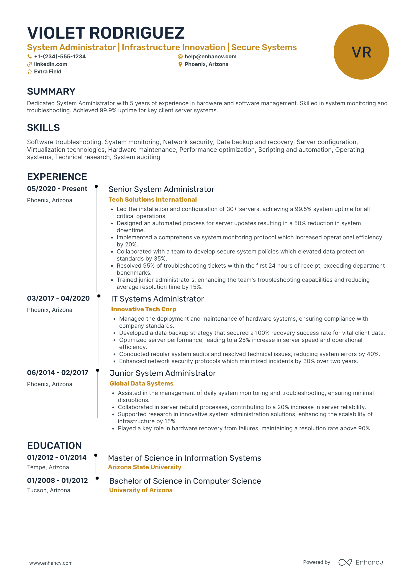 Entry Level System Administrator Resume Example