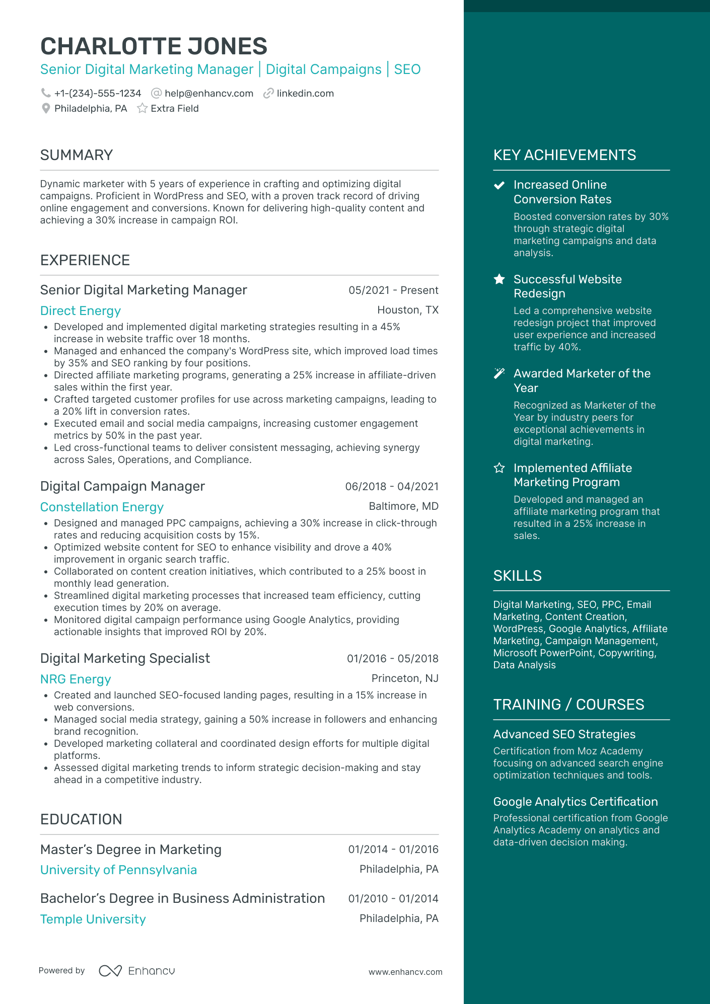 Digital Marketing Campaign Manager Resume Example