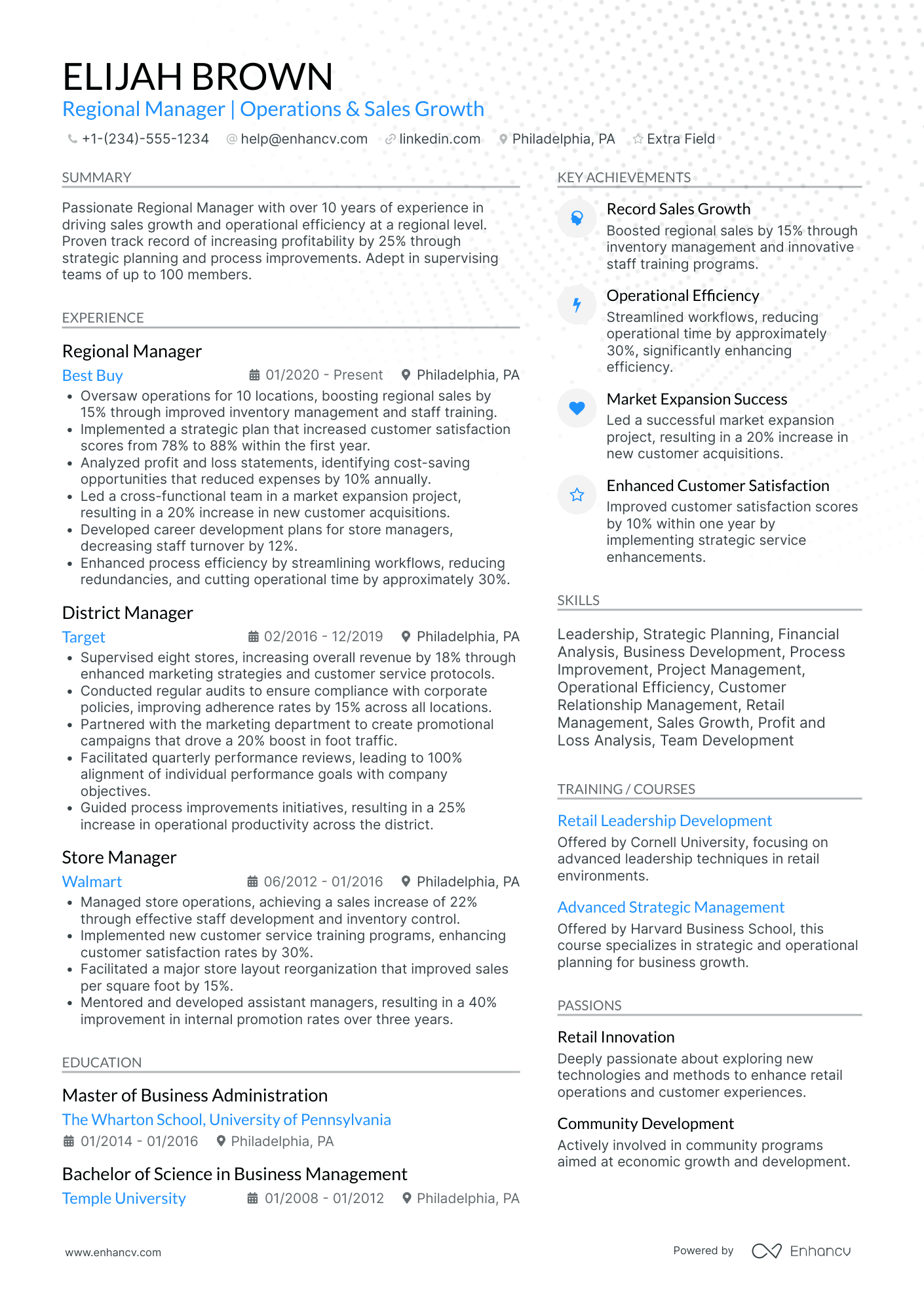 Fast Food Regional Manager Resume Example