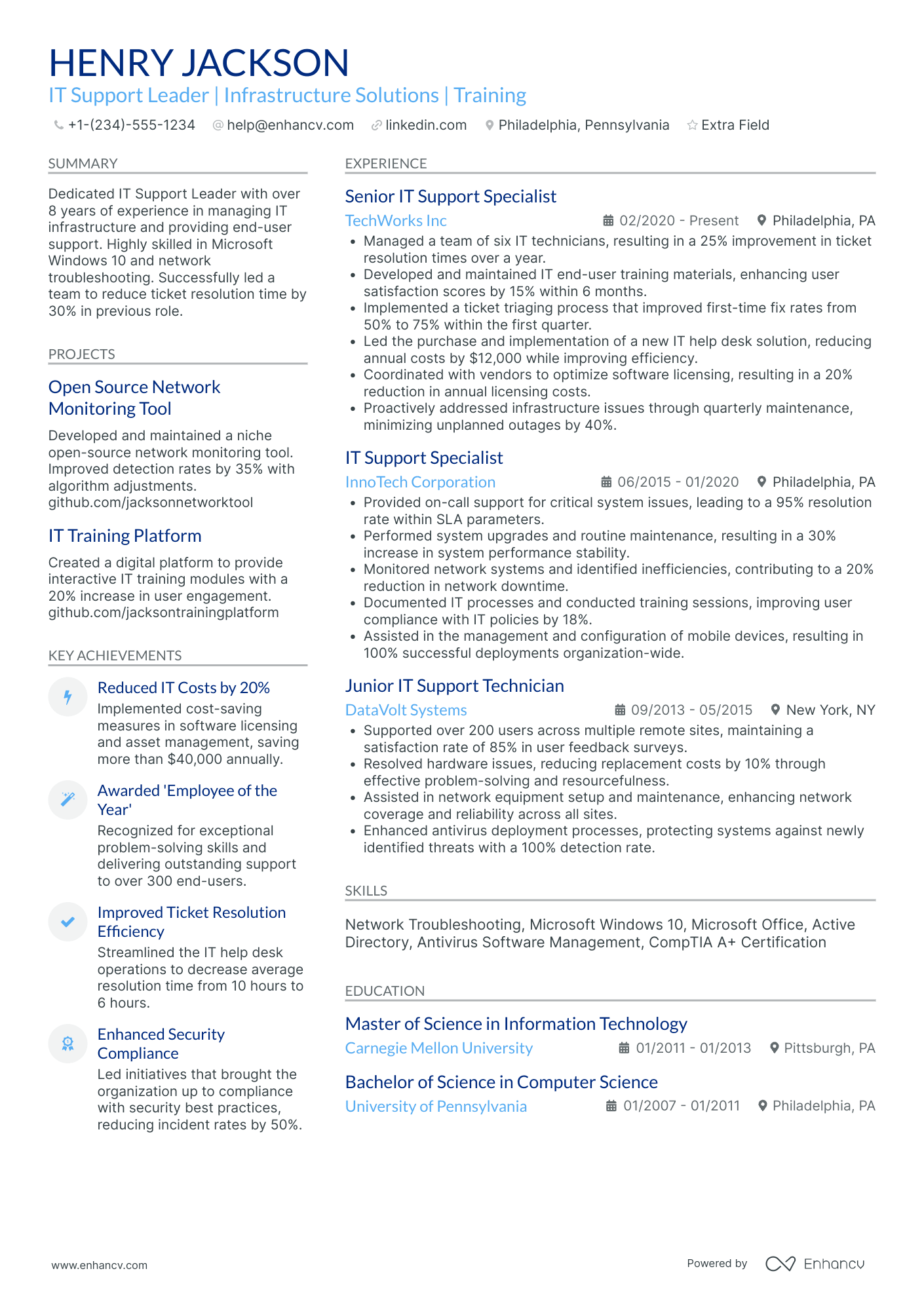 IT Support Lead Resume Example