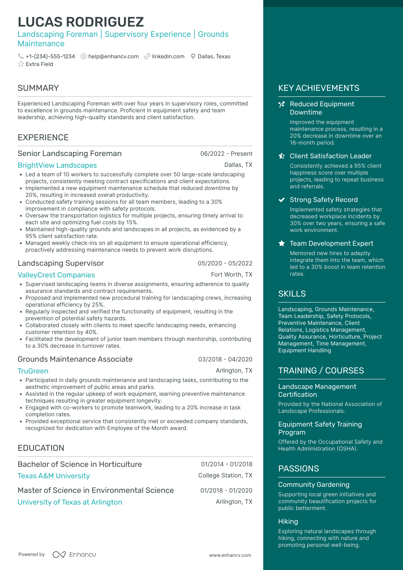 Landscaping Foreman Resume Example