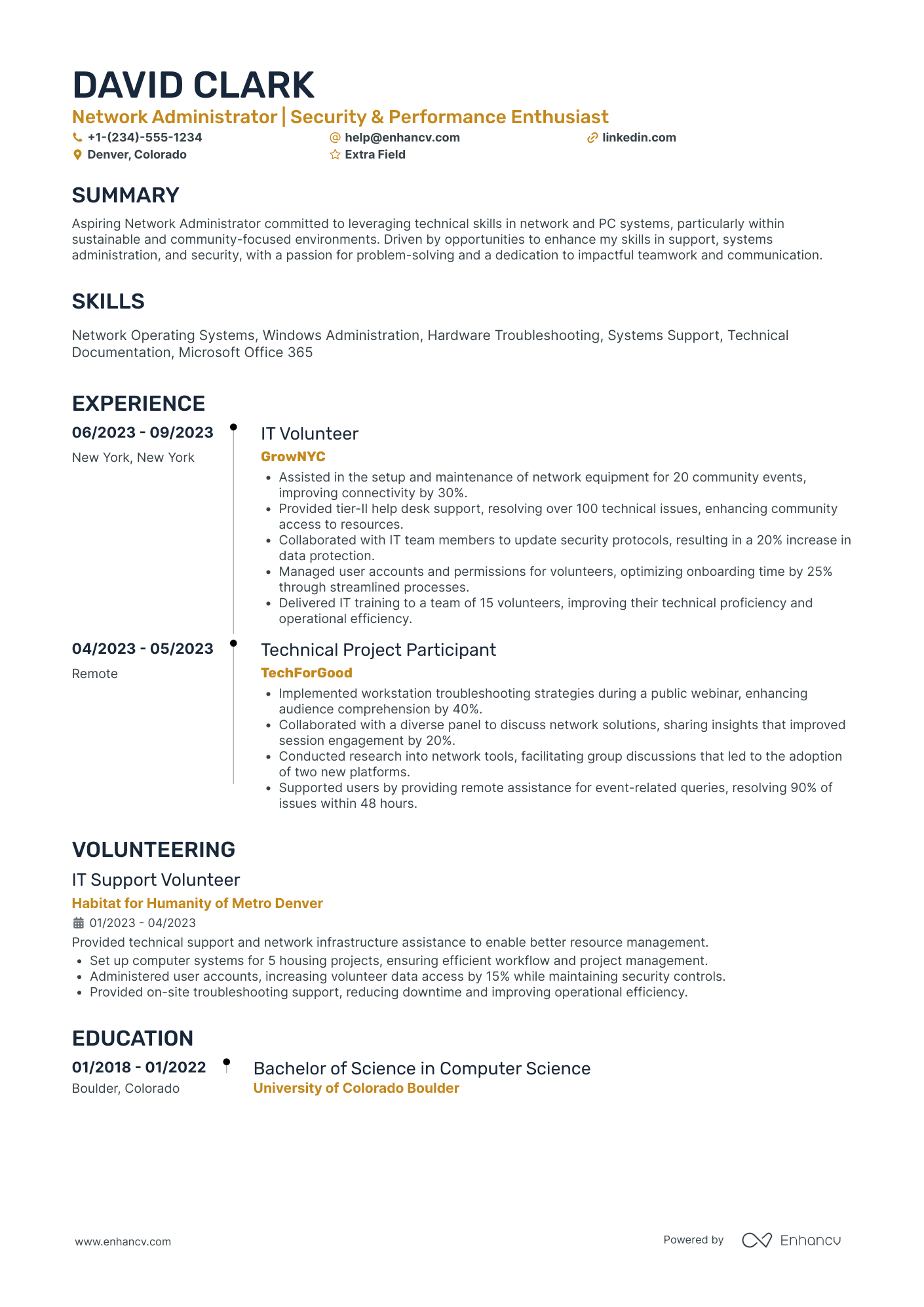 Network Administrator Intern Resume Example