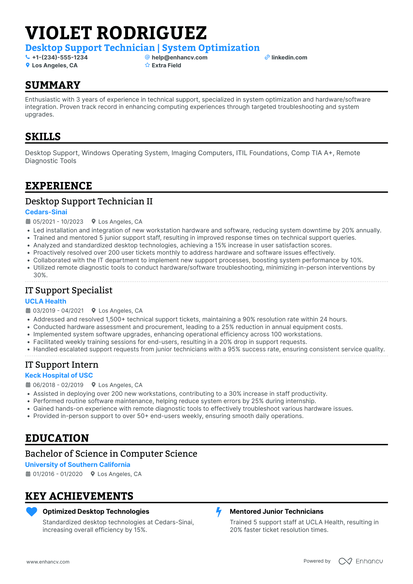 Junior Desktop Support Technician Resume Example