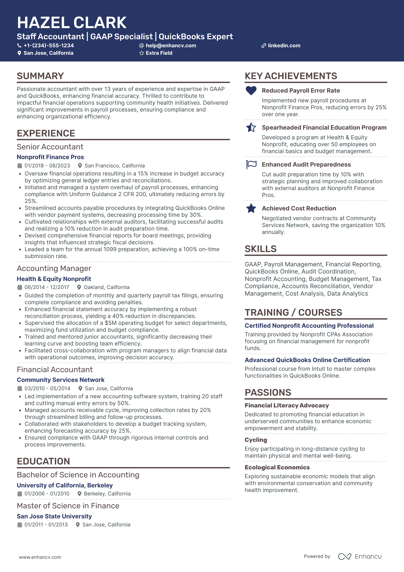 Staff CPA Resume Example