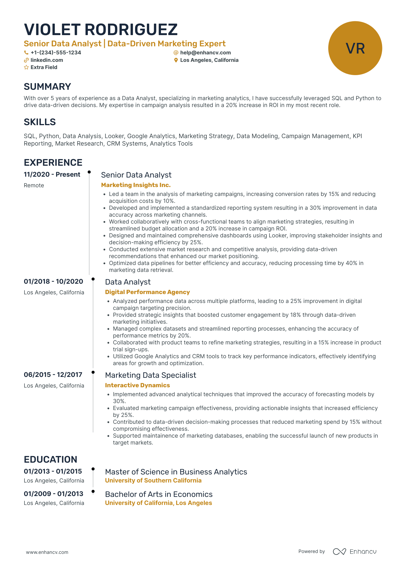 Marketing Research Analyst Resume Example