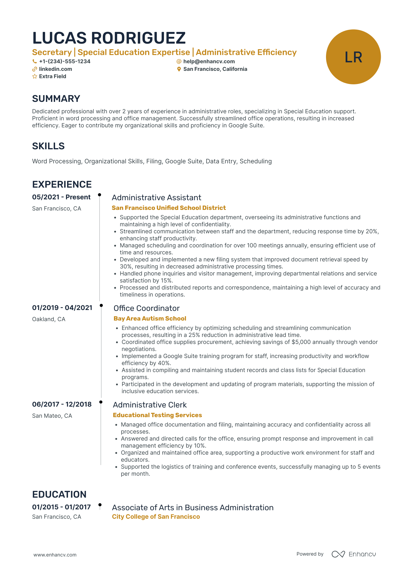 Secretary of Education Resume Example