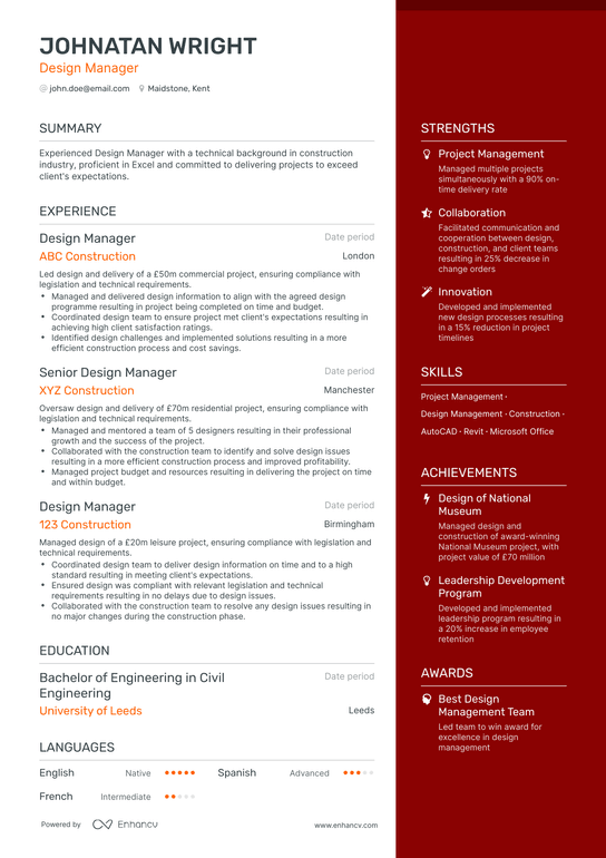 Design Manager Resume Example