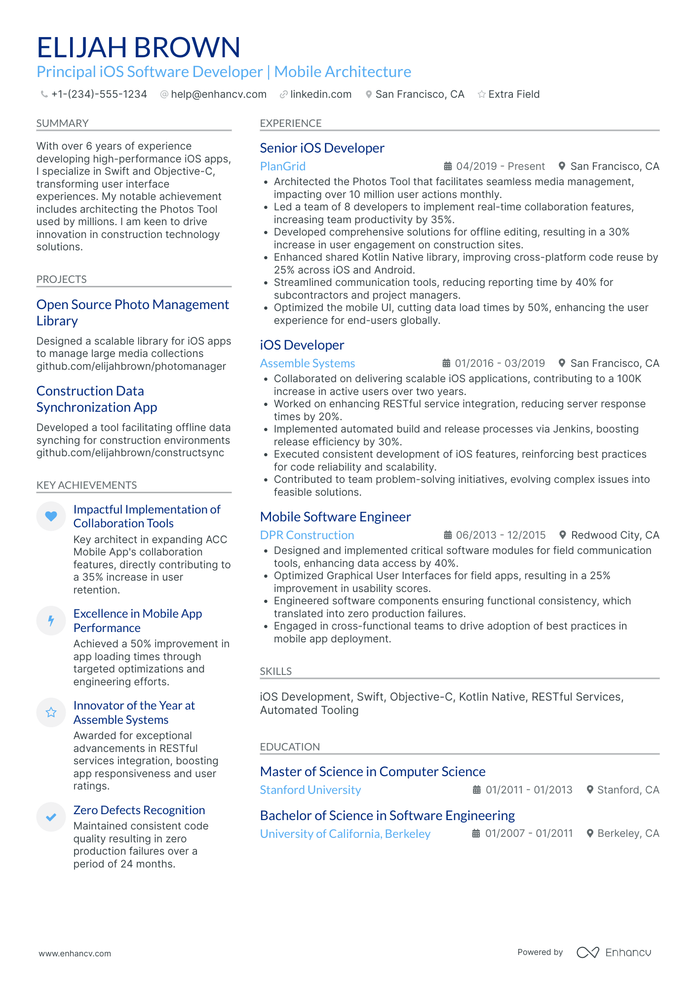 iOS Software Developer Resume Example