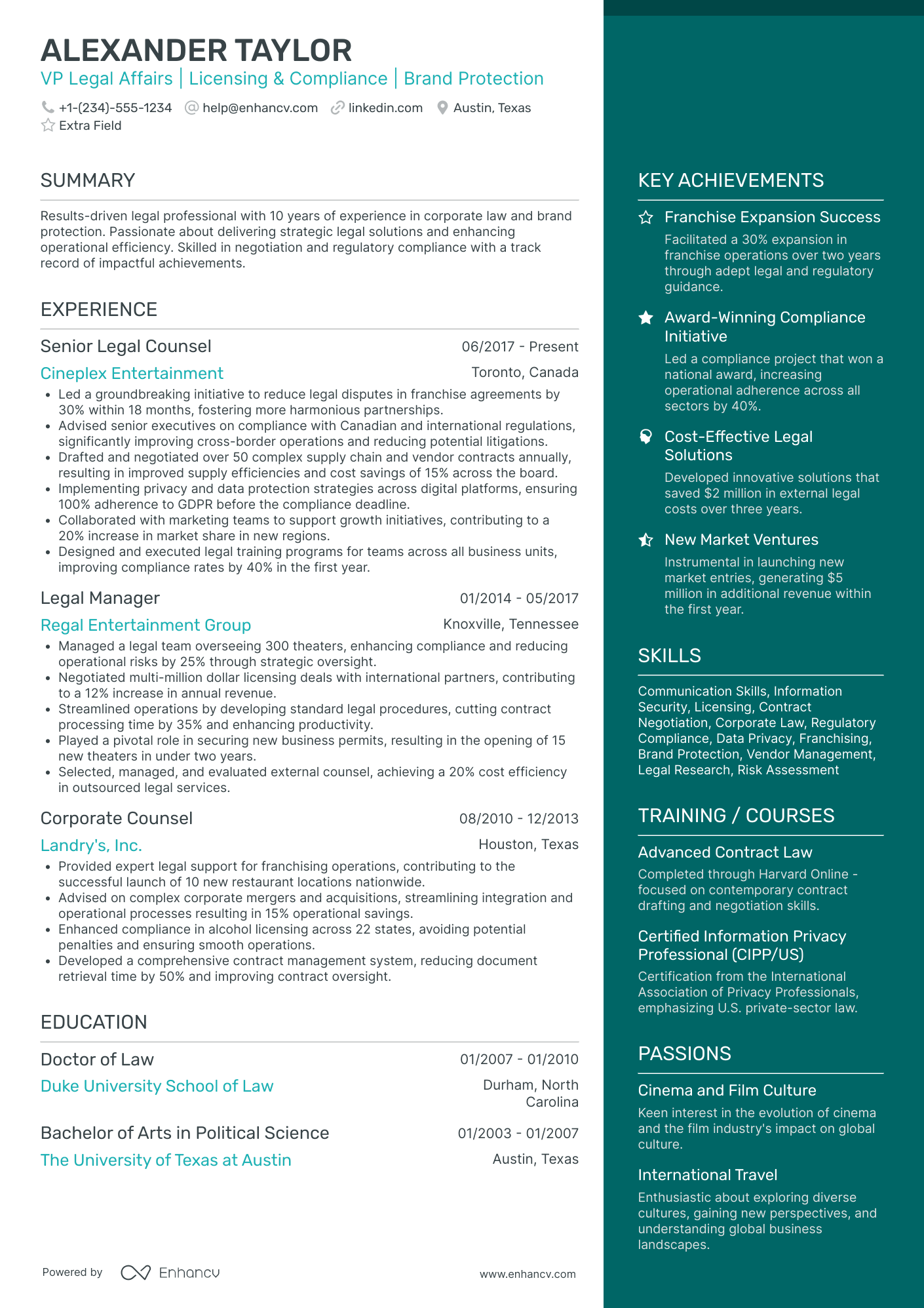 Vice President of Legal Affairs Resume Example