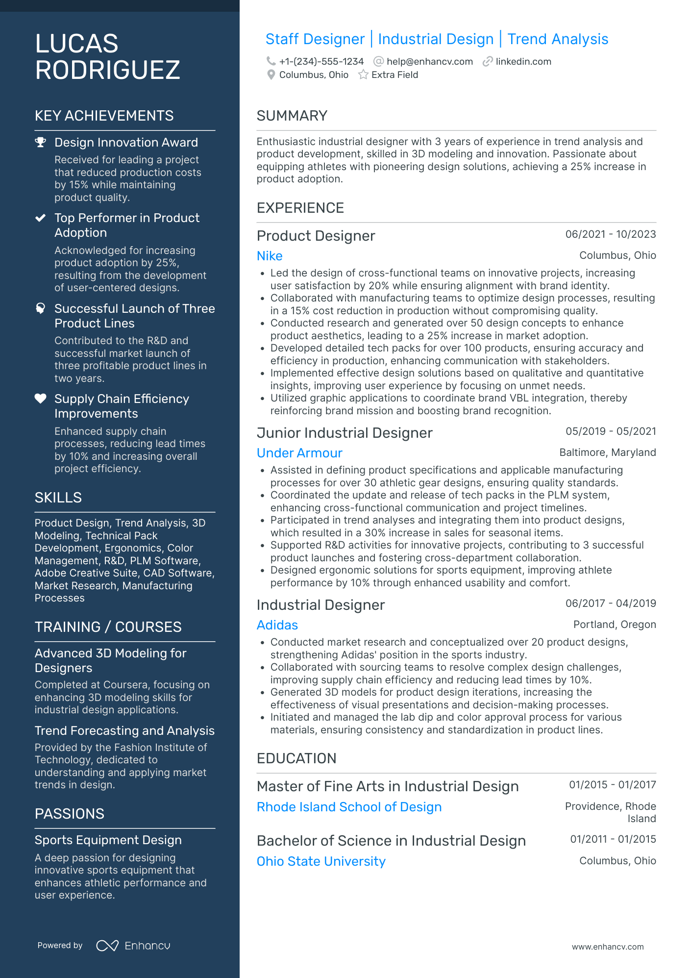 Industrial Design Consultant Resume Example