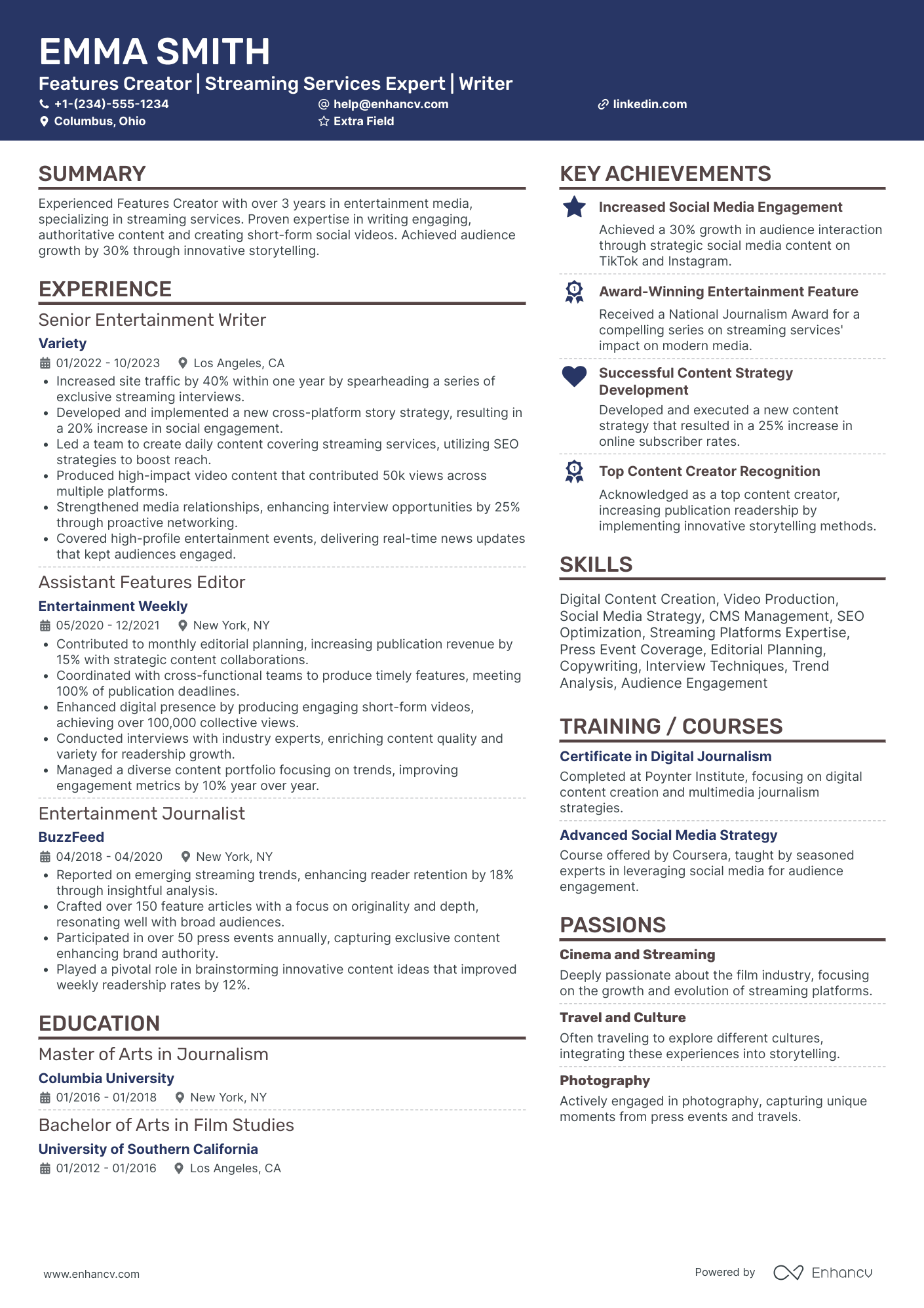 TV/Film Fashion Stylist Resume Example