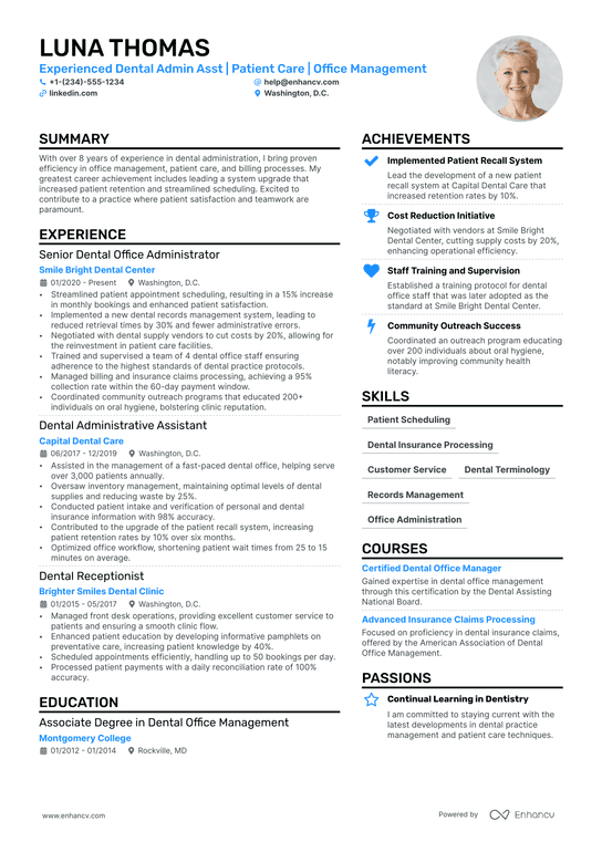 Dental Administrative Assistant Resume Example