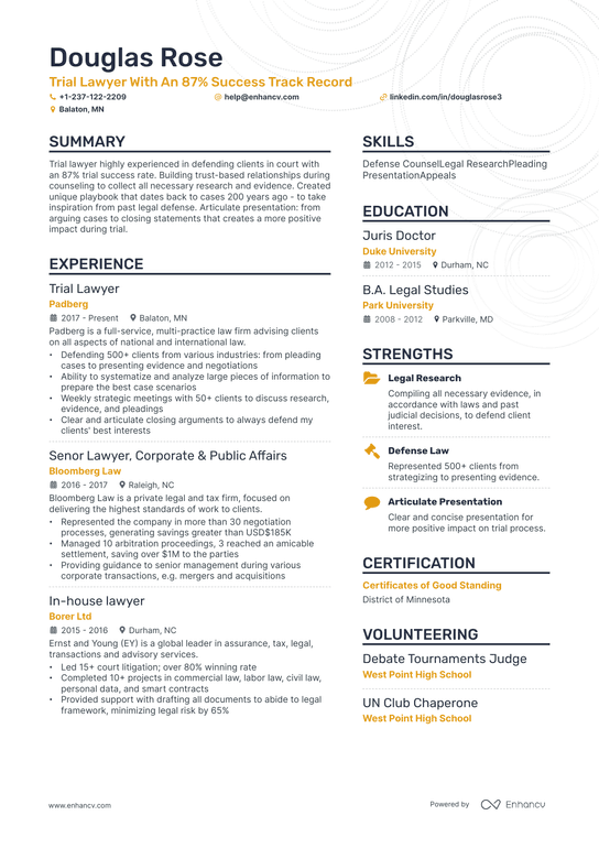 Trial Lawyer Resume Example