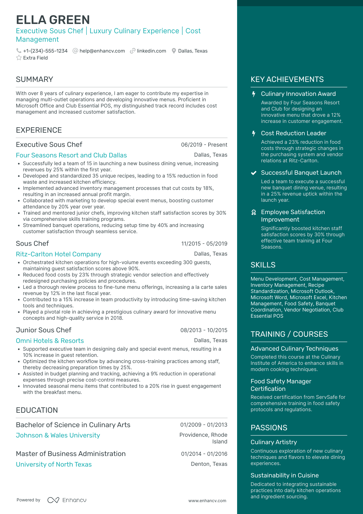 Private Club Sous Chef Resume Example