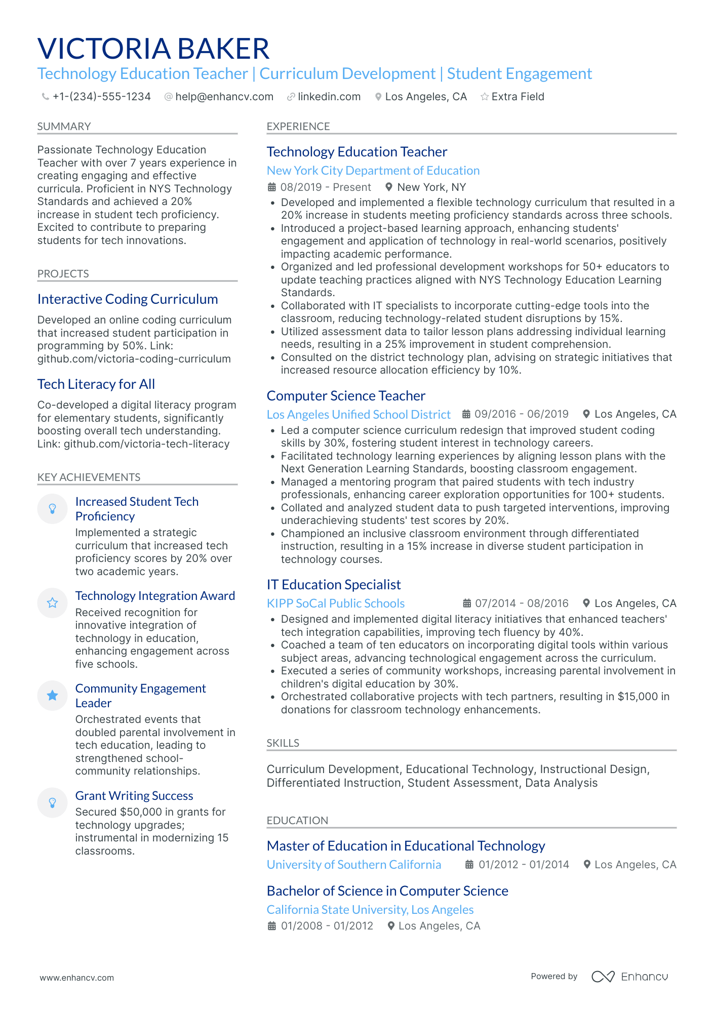 Computer Science Education Consultant Resume Example