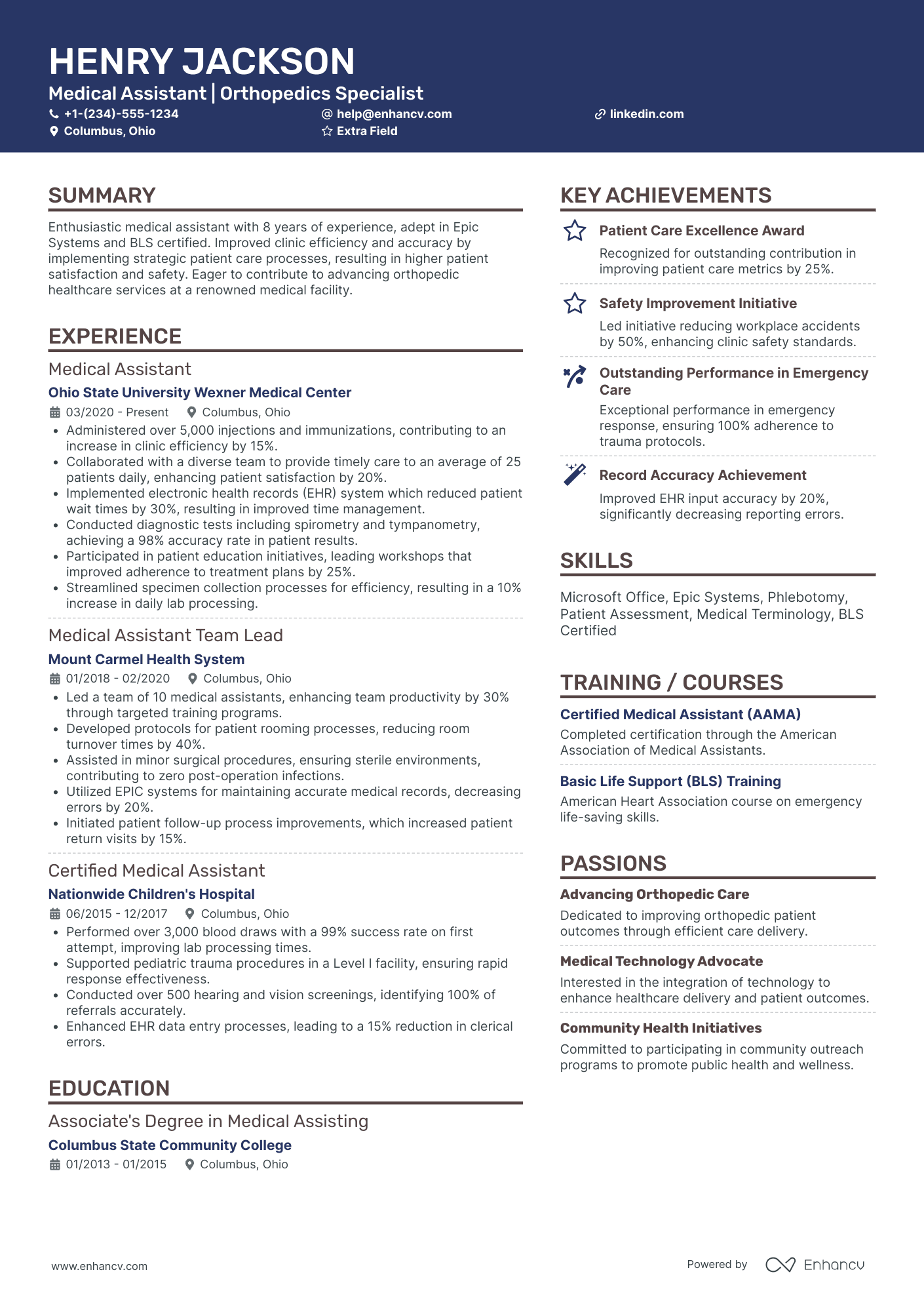 Orthopedic Medical Assistant Resume Example