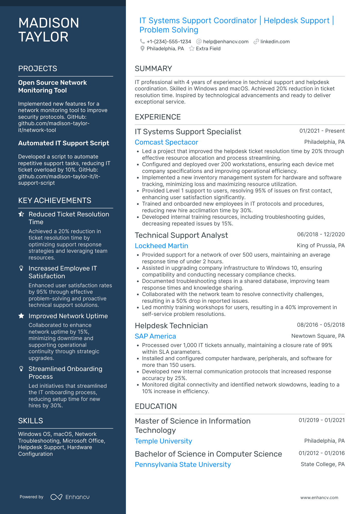 IT Support Coordinator Resume Example