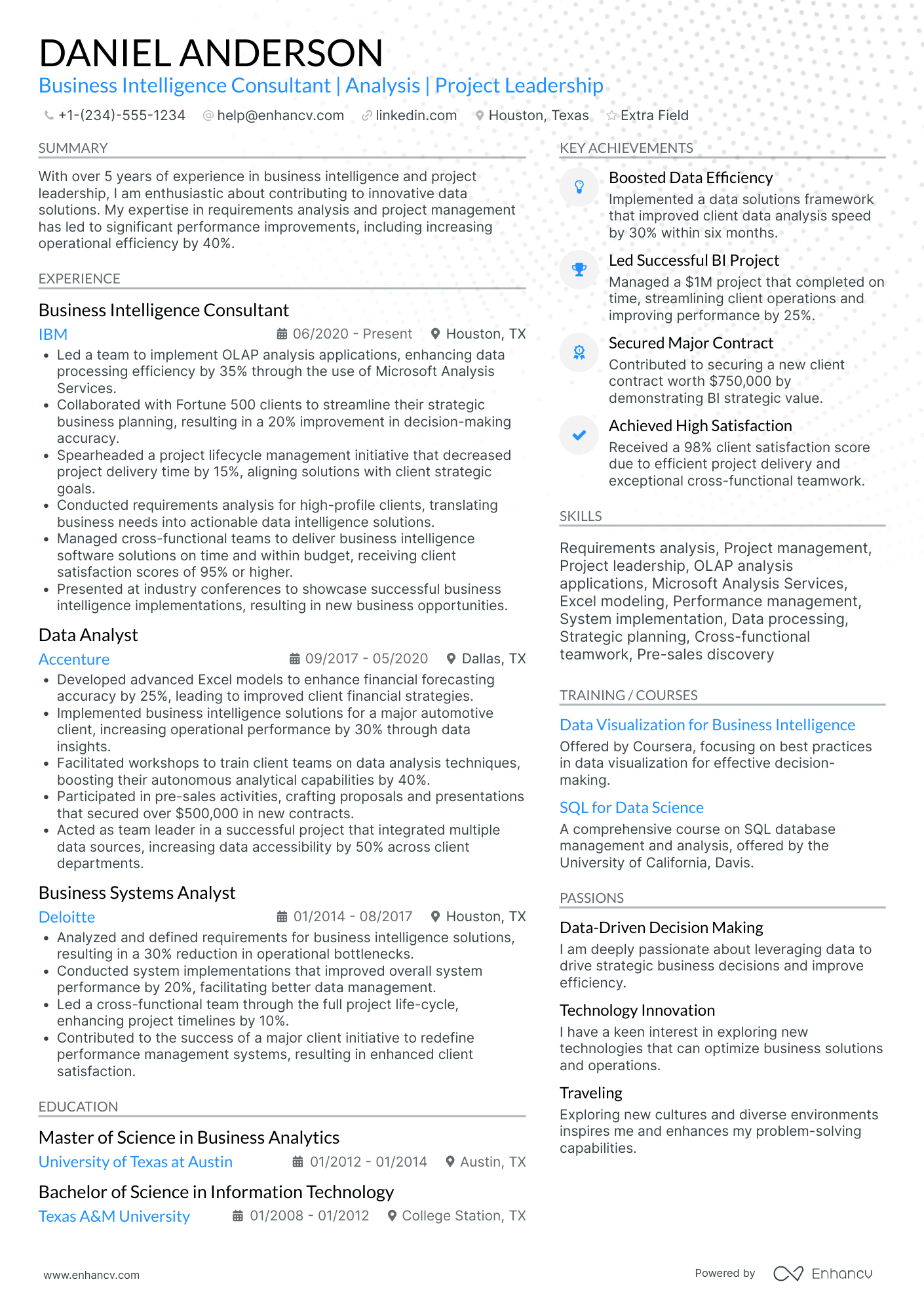 Business Intelligence Consultant Resume Example