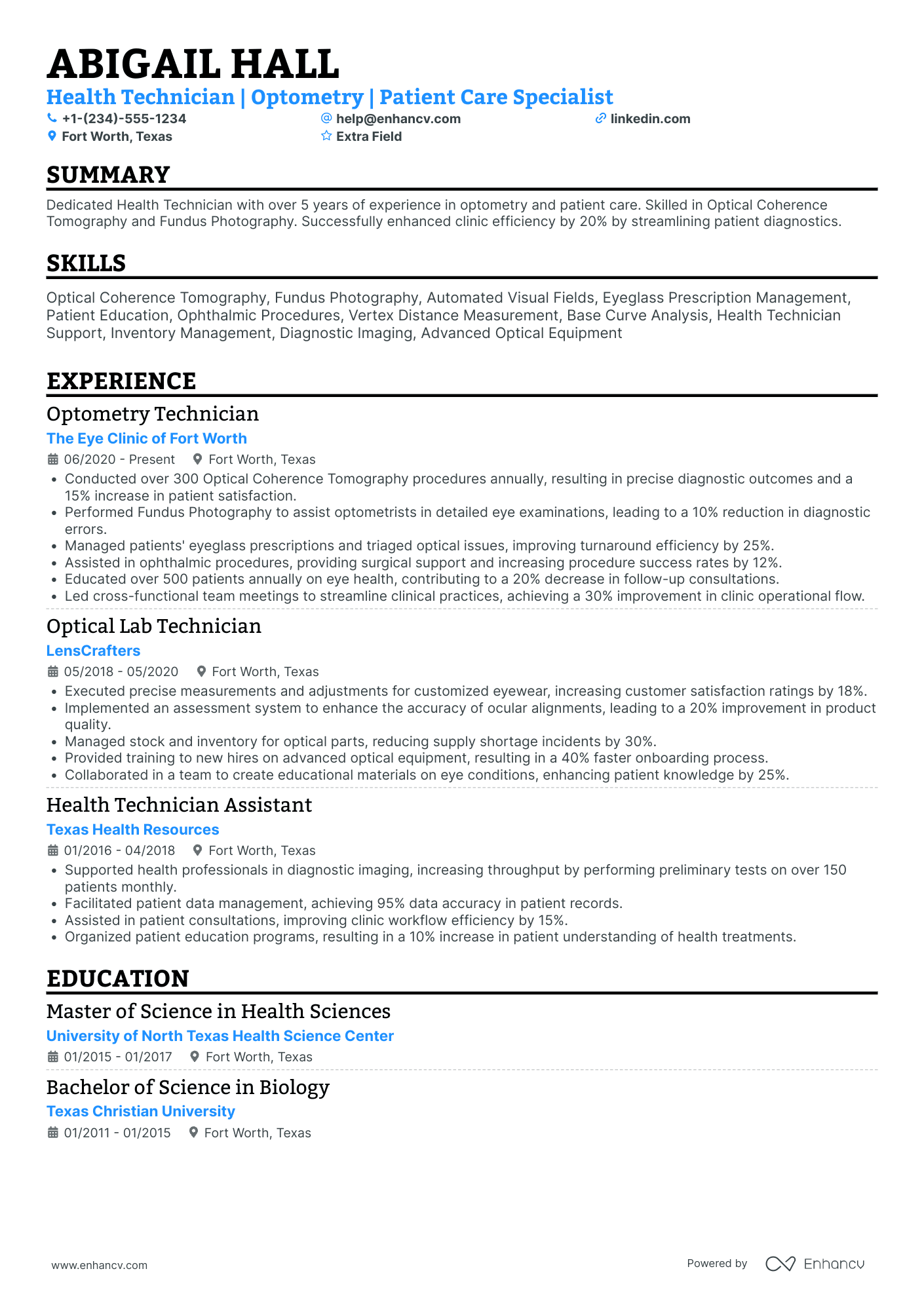 Career Change Technician Resume Example