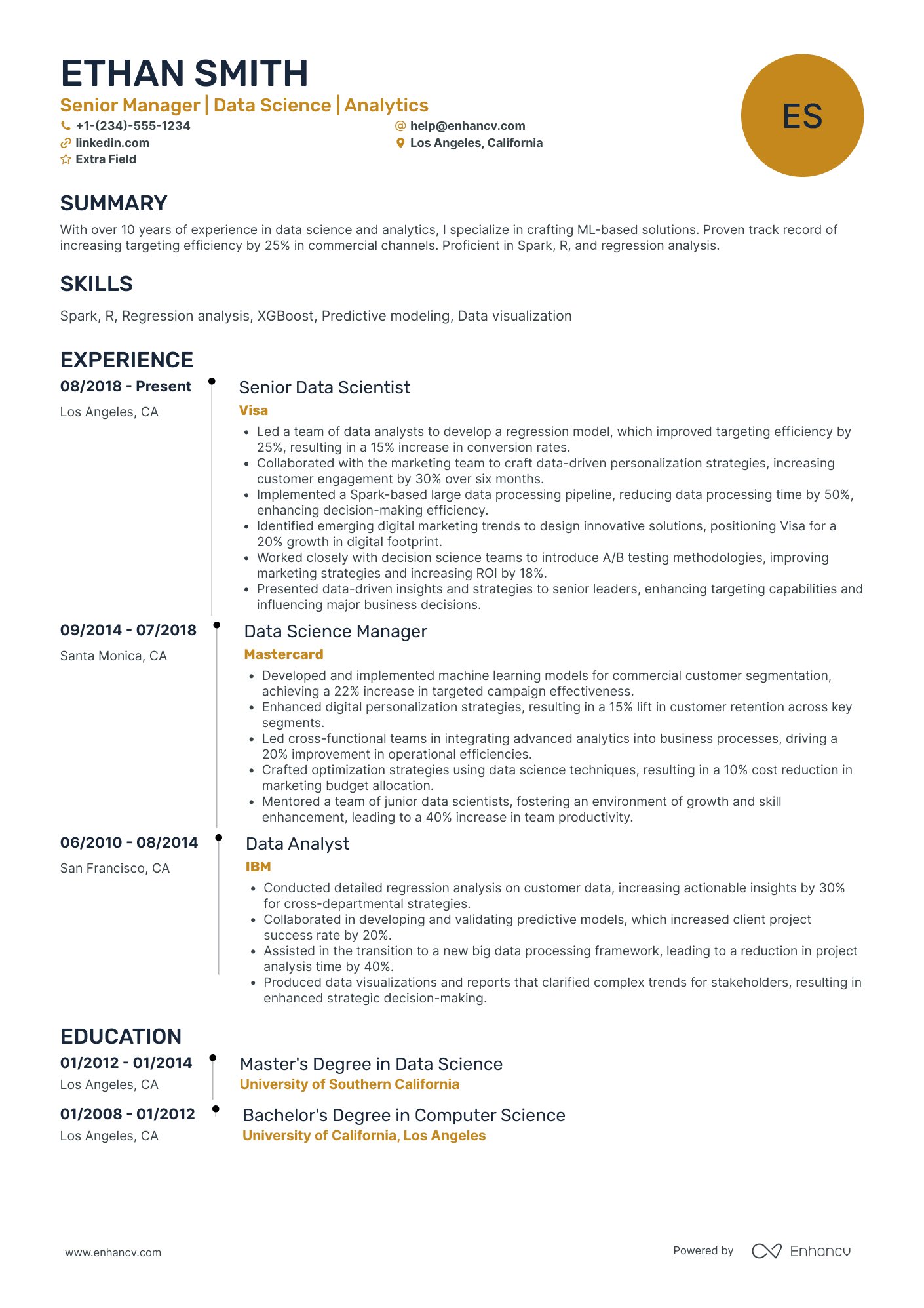 Chief Data Scientist Resume Example