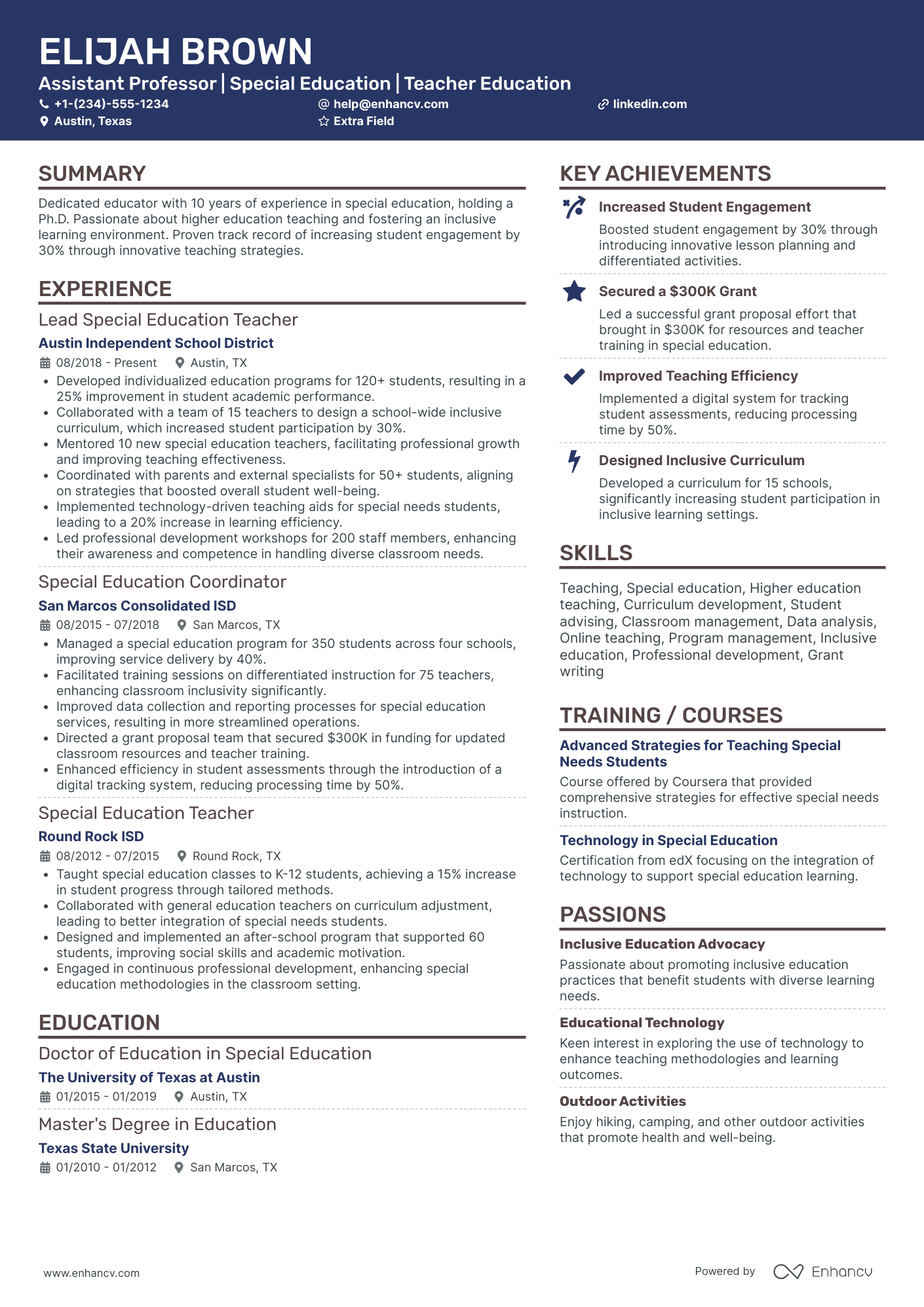 Professor of Physical Education Resume Example