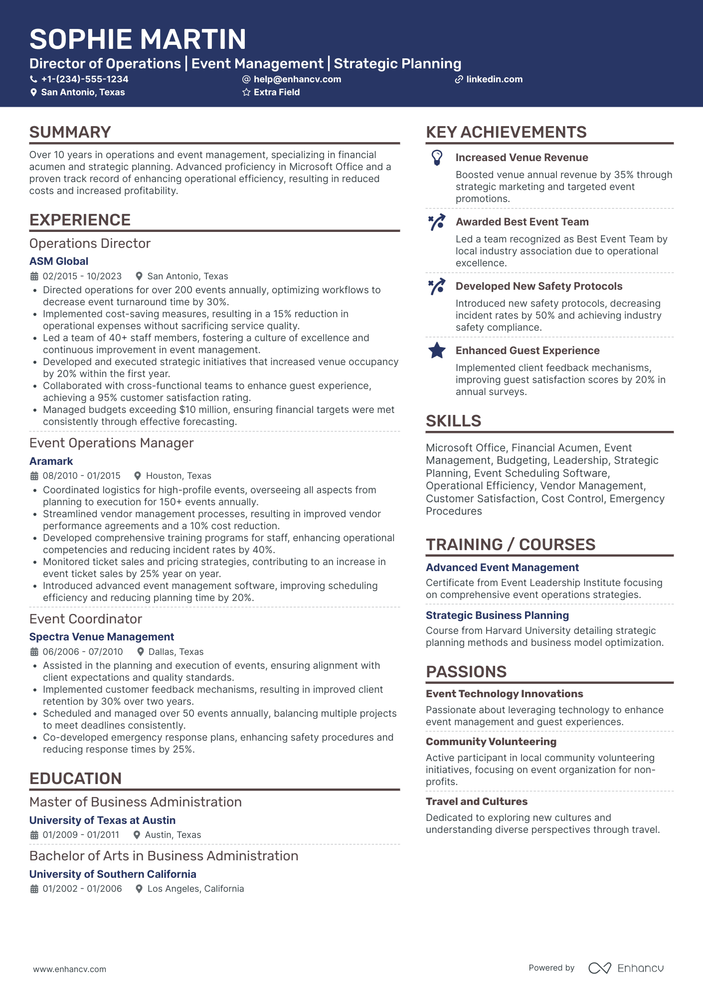 Senior Director of Operations Resume Example