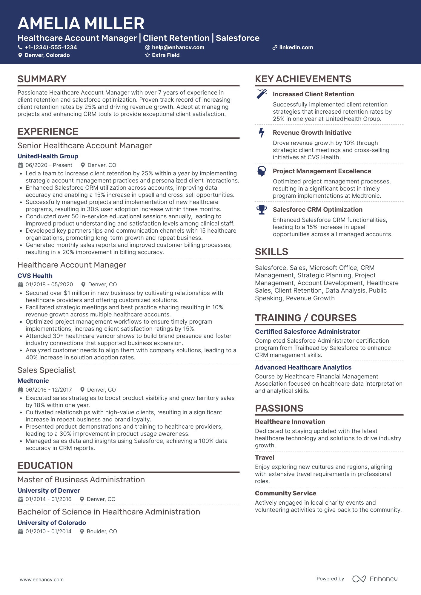 Healthcare Account Manager Resume Example