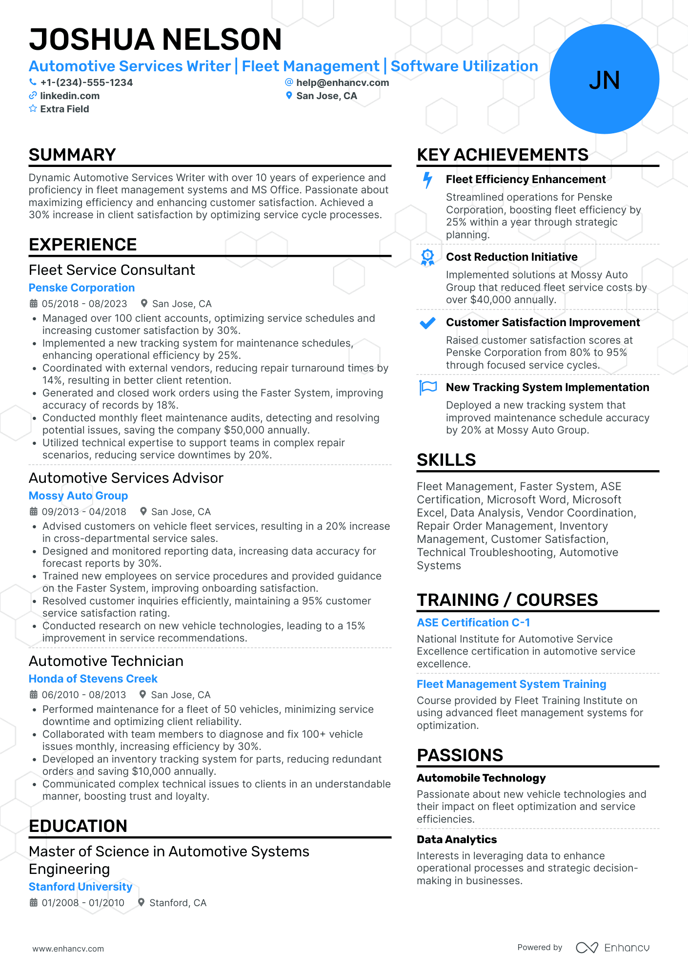 Automotive Writer Resume Example