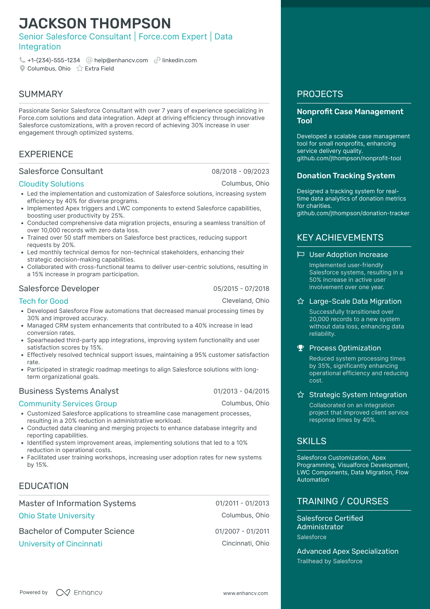 Salesforce Admin Consultant Resume Example