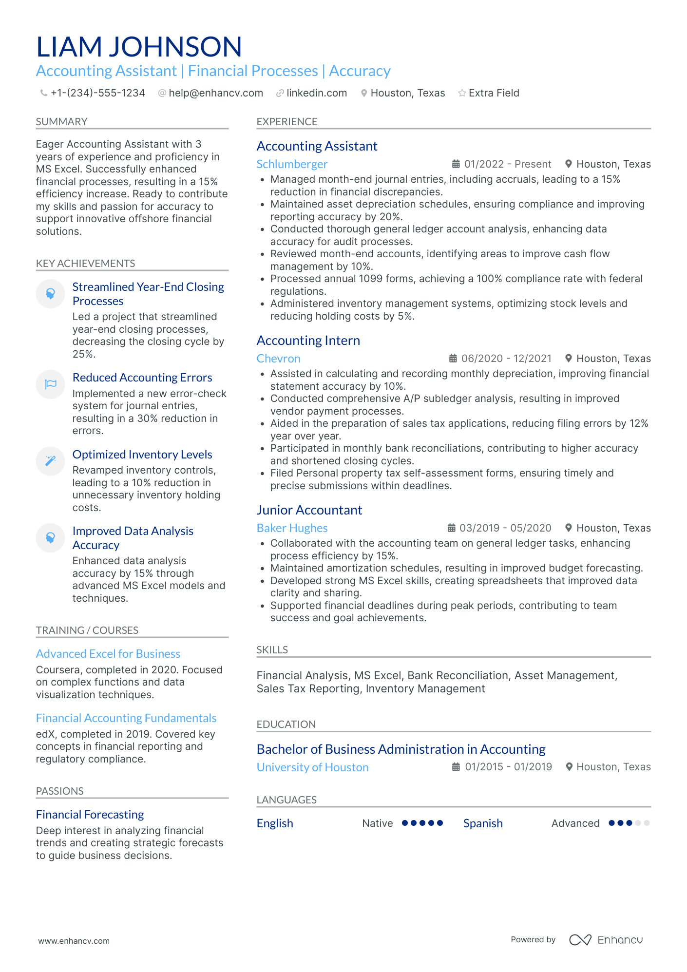 Experienced Accounting Assistant Resume Example