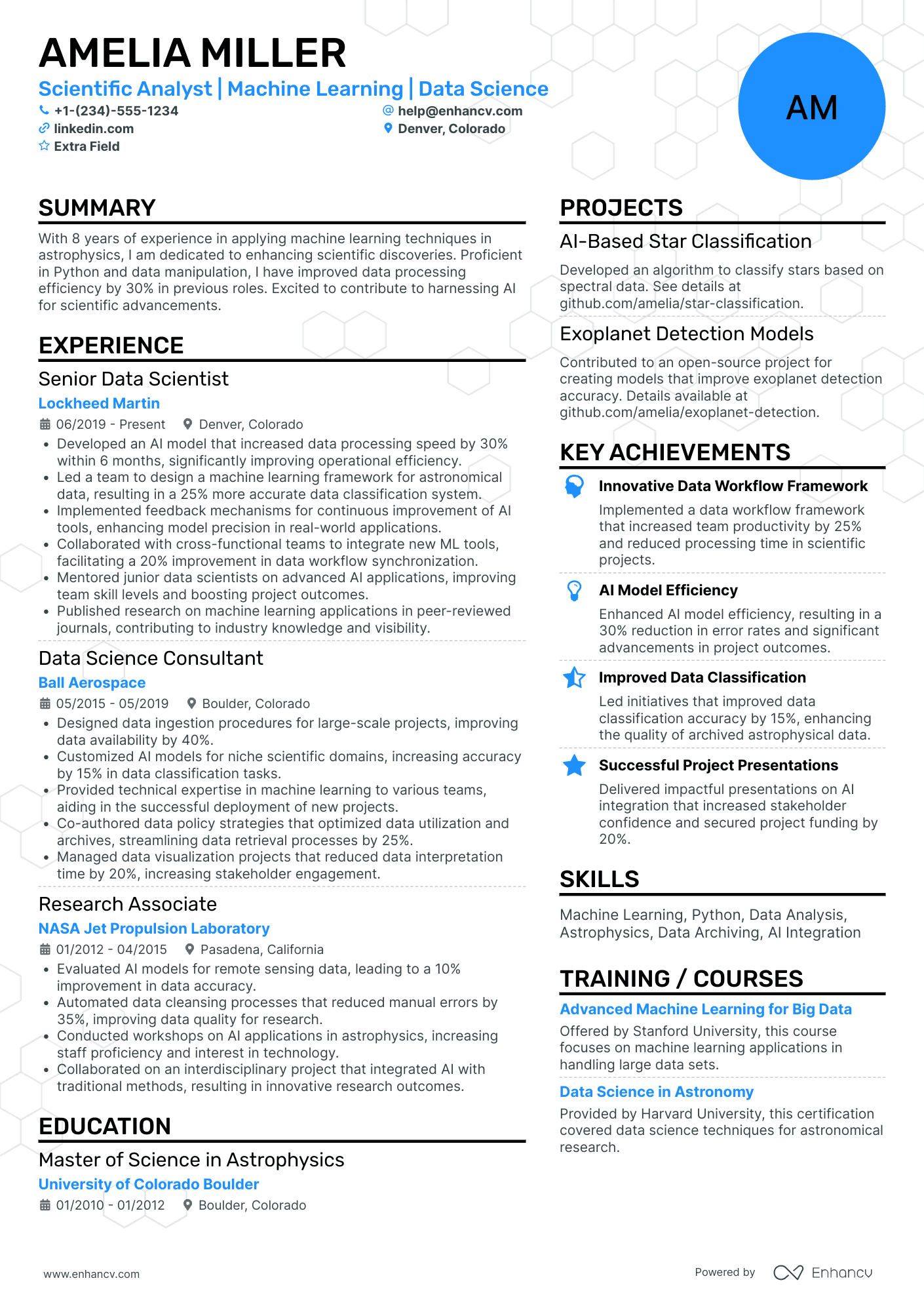 Machine Learning Scientist Resume Example