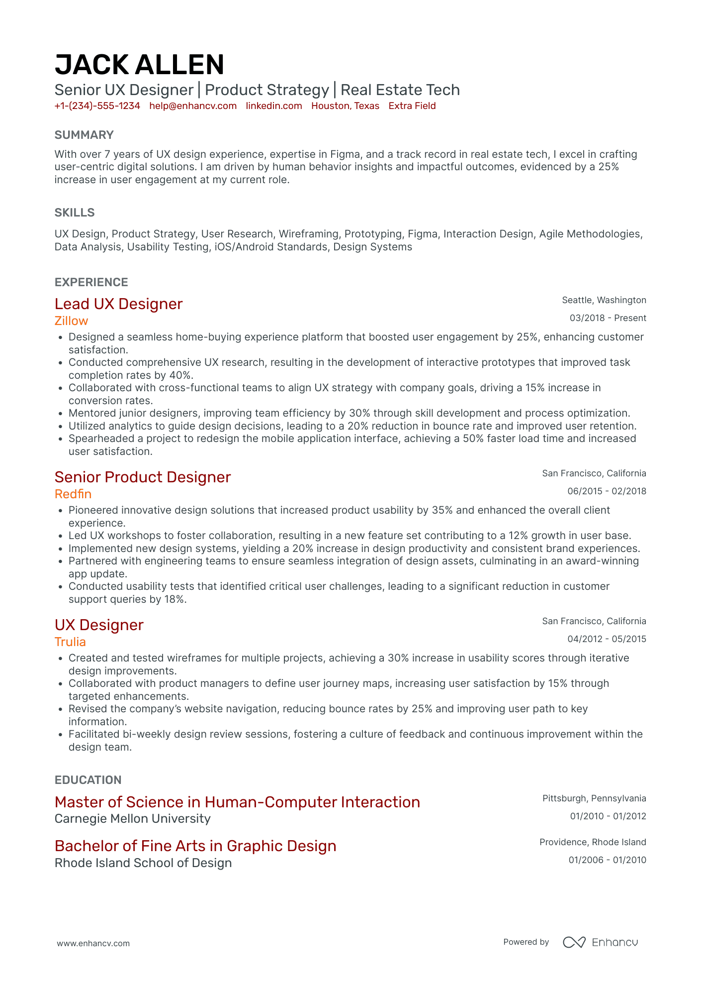 Associate Product Designer Resume Example