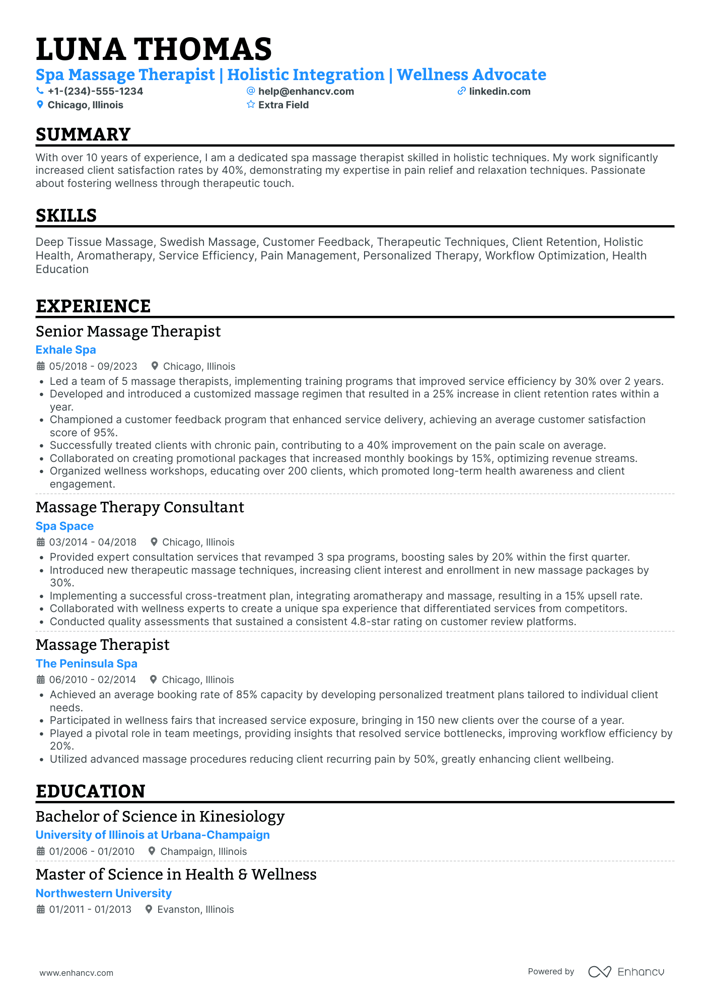 Spa Massage Therapist Resume Example