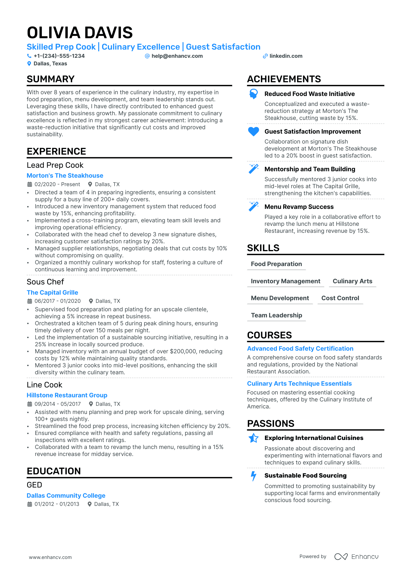 Prep Cook Resume Example