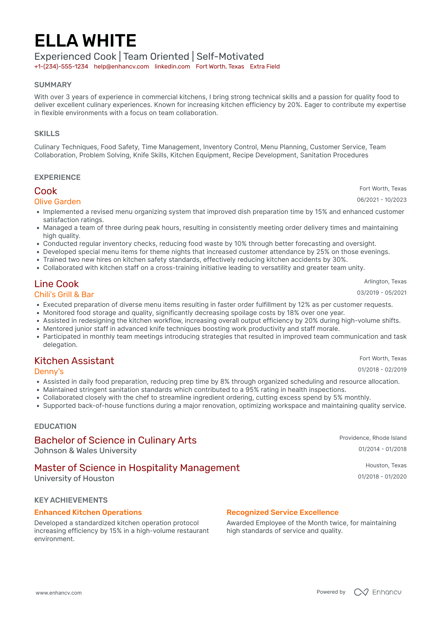 Line Cook Trainee Resume Example