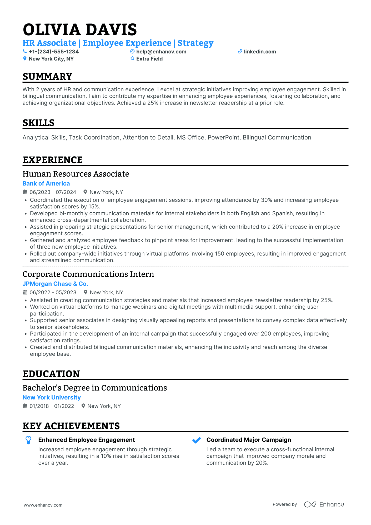 HR Assistant Associate Resume Example