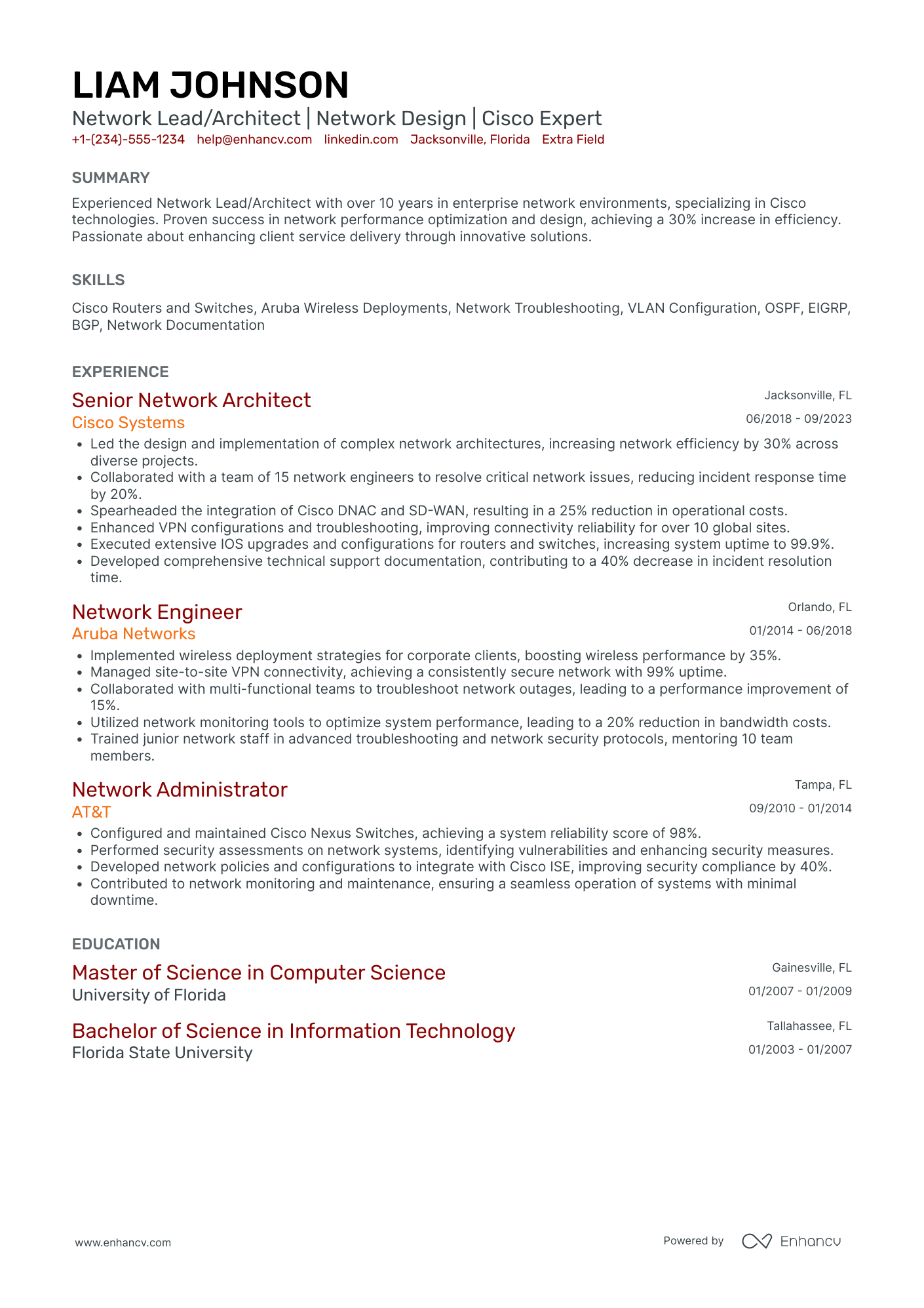 Network Architecture Administrator Resume Example