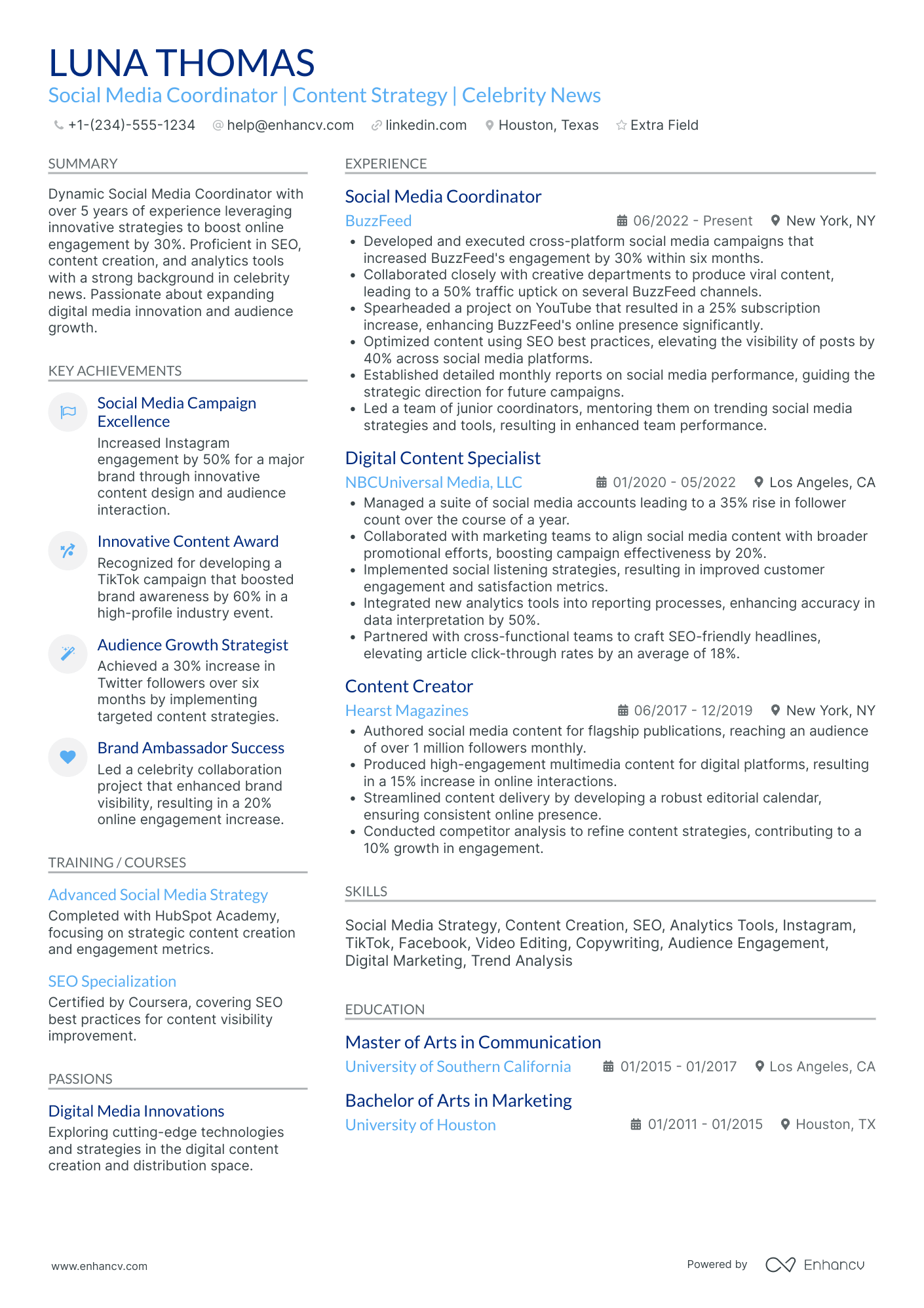 Undergraduate Social Media Coordinator Resume Example