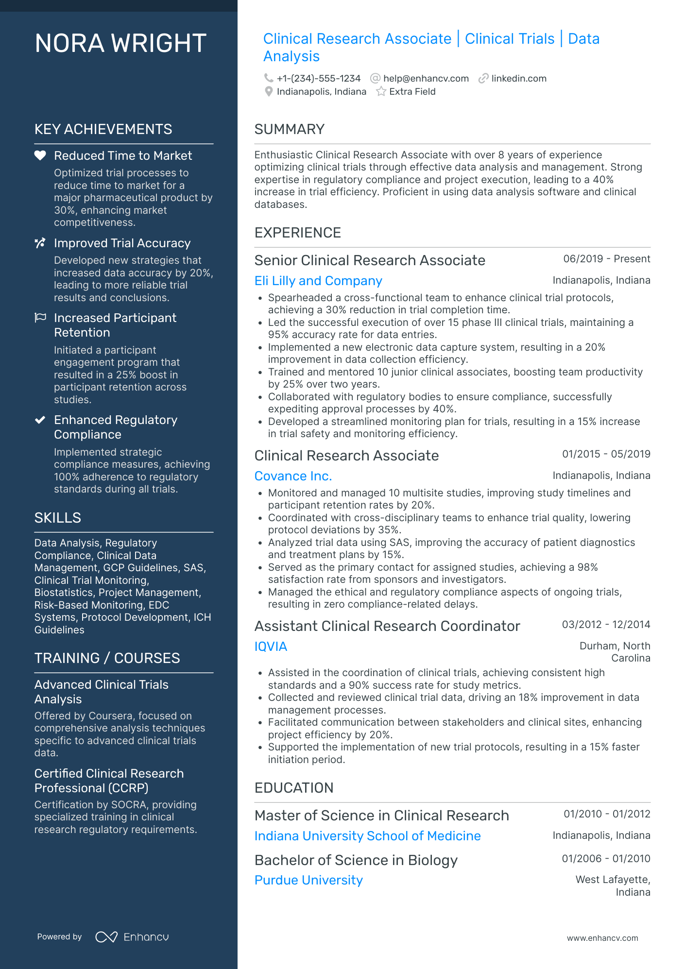 Clinical Research Associate Resume Example