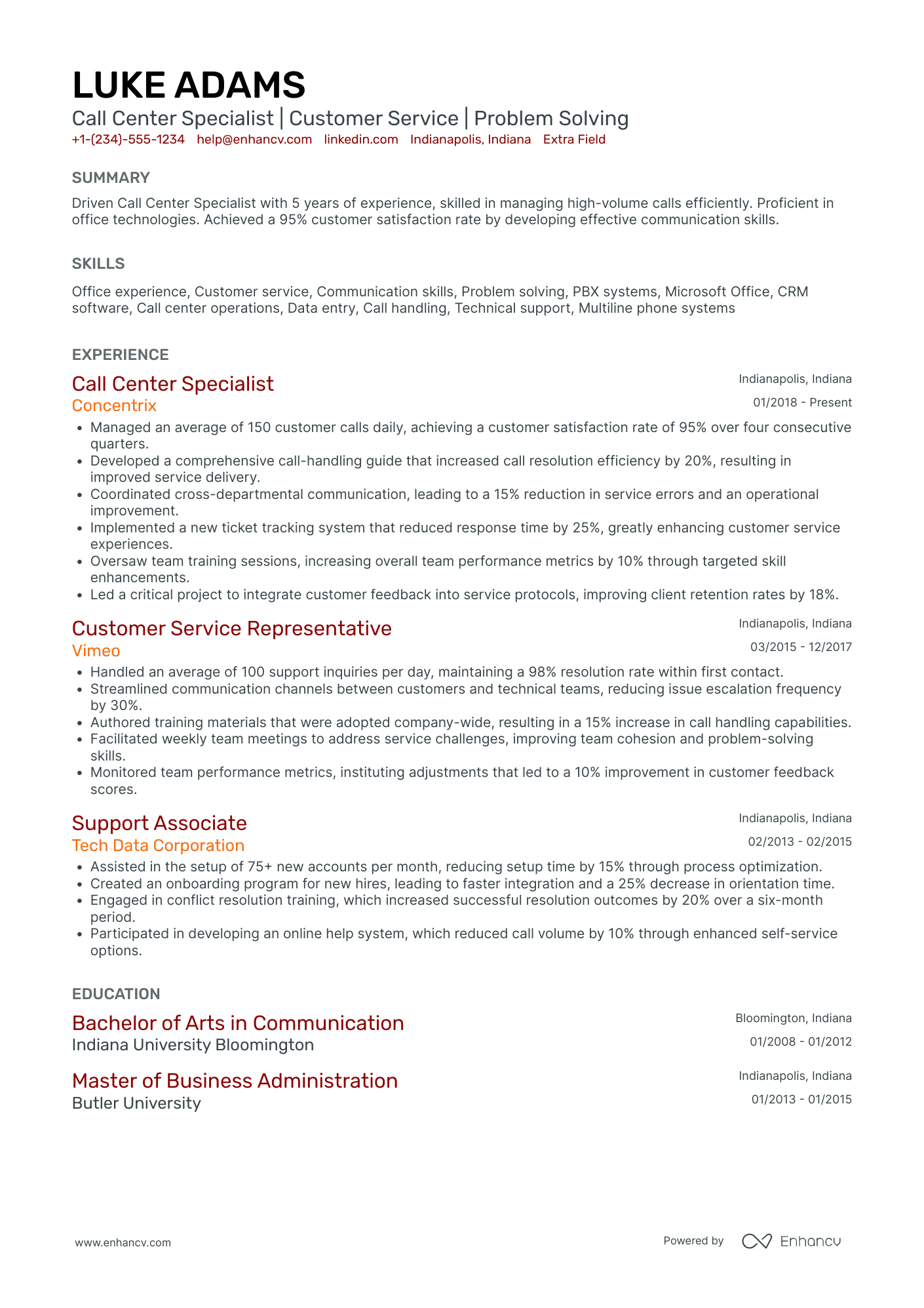 Financial Services Call Center Representative Resume Example