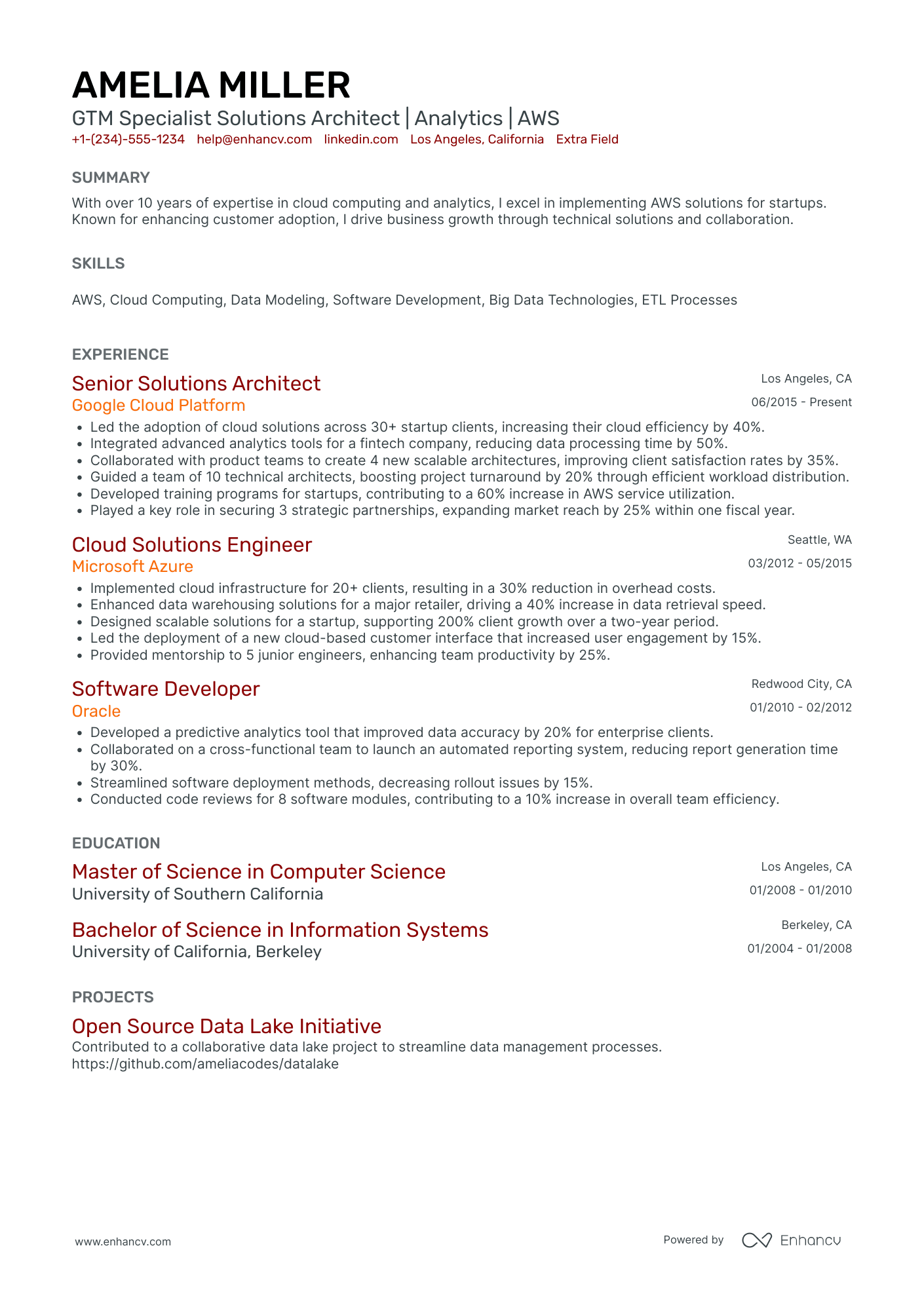 AWS Big Data Specialist Resume Example