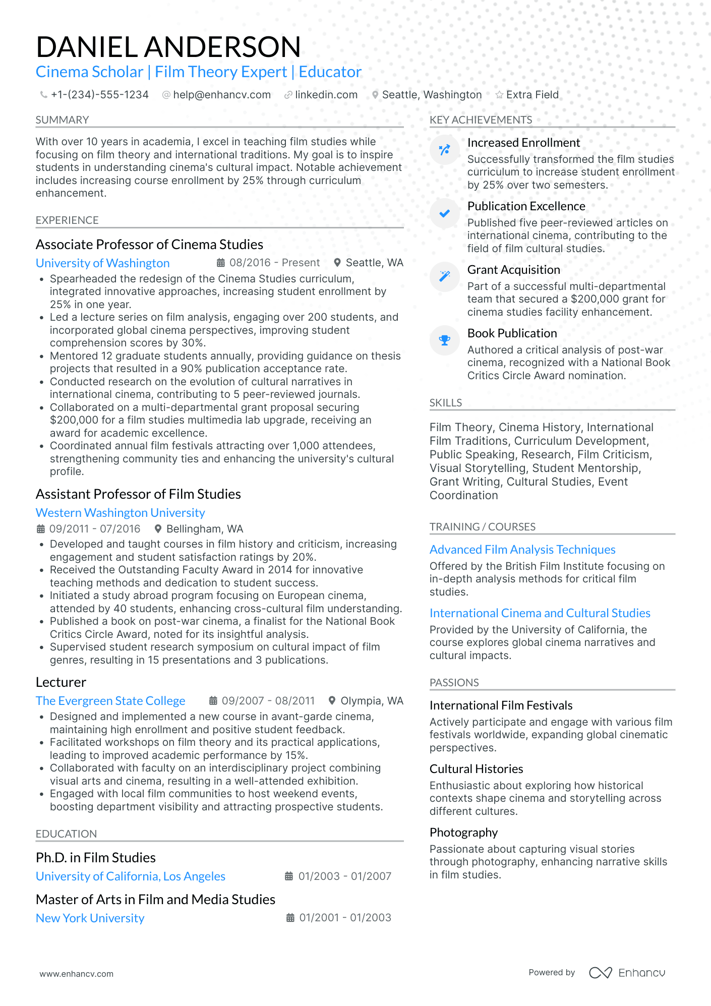 Experimental Filmmaker Resume Example