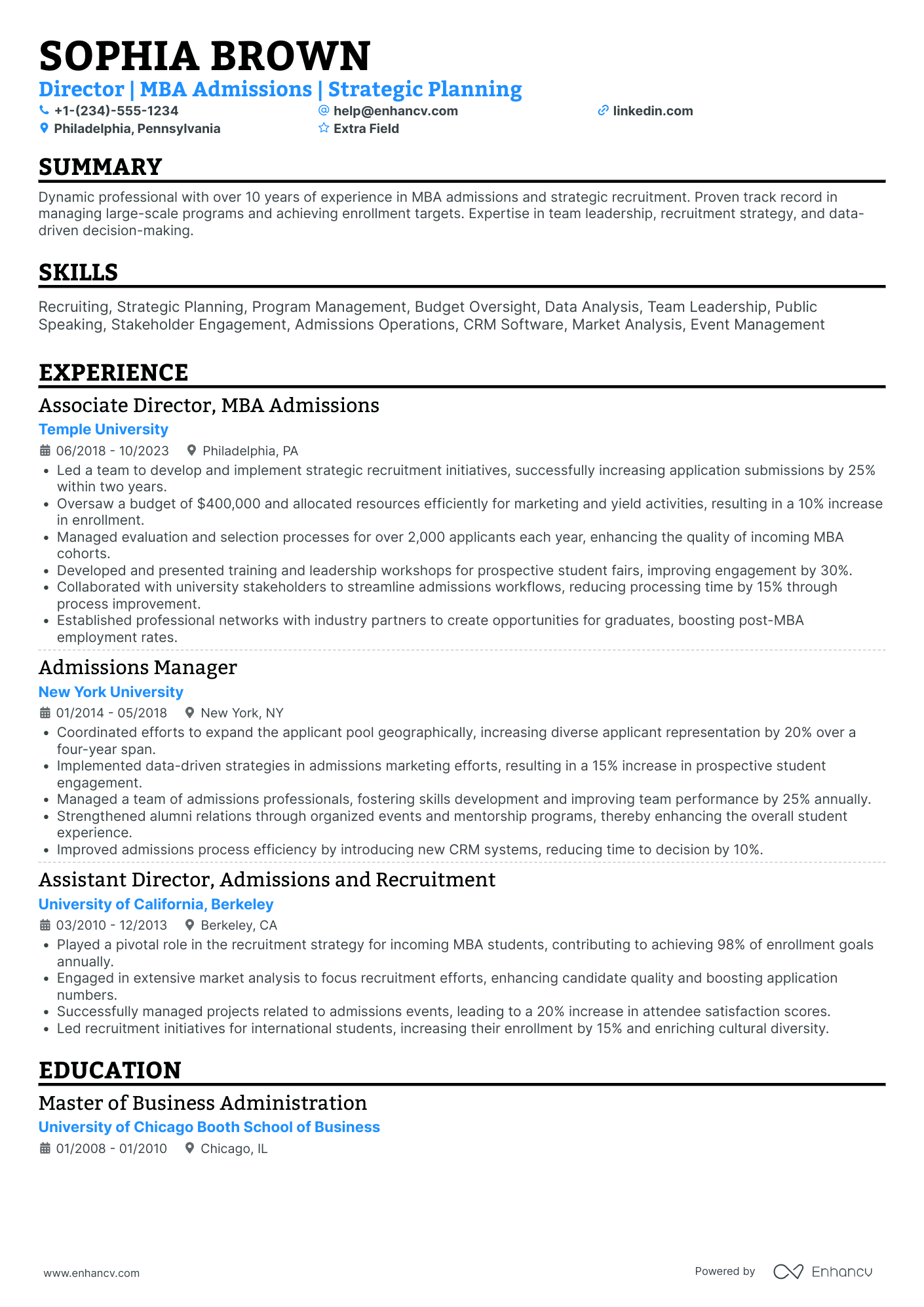 MBA Healthcare Administrator Resume Example