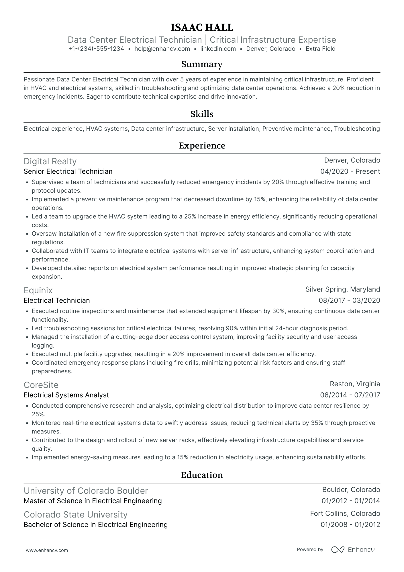 Data Center Systems Technician Resume Example