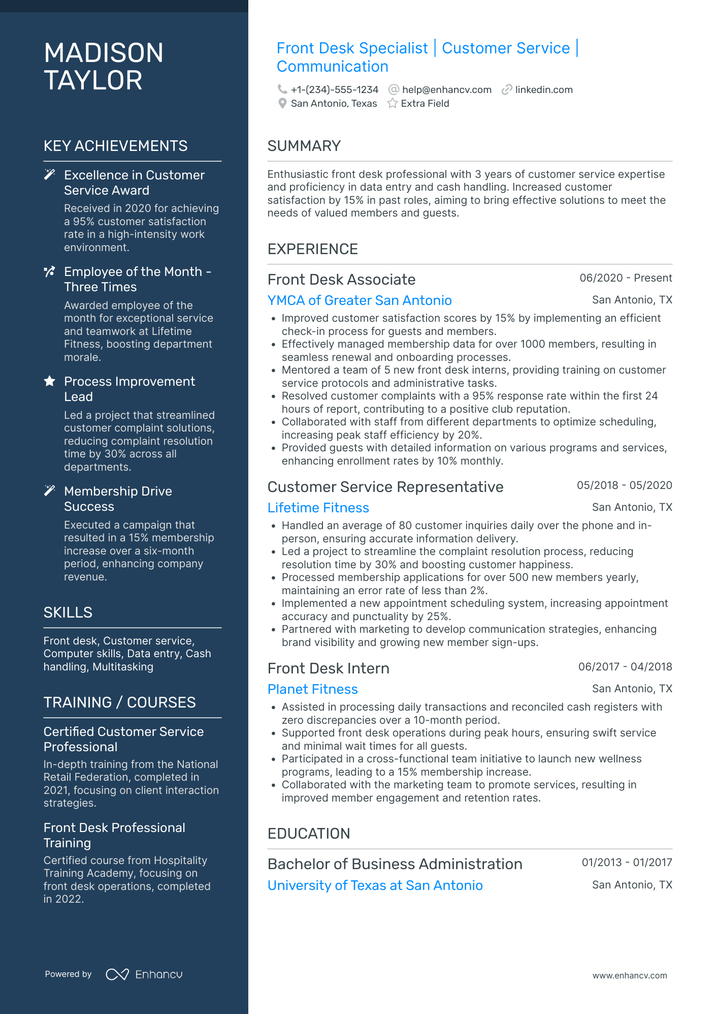 Junior Front Desk Receptionist Resume Example