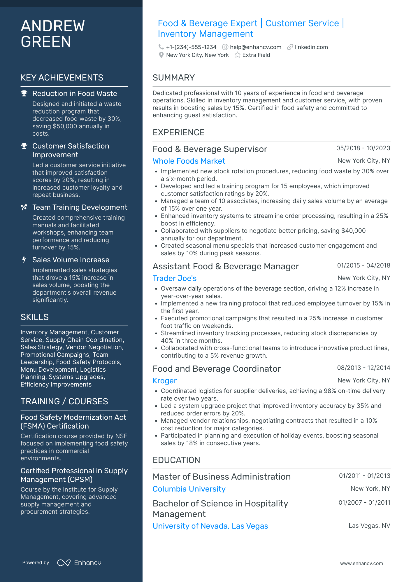 Target Food & Beverage Expert Resume Example