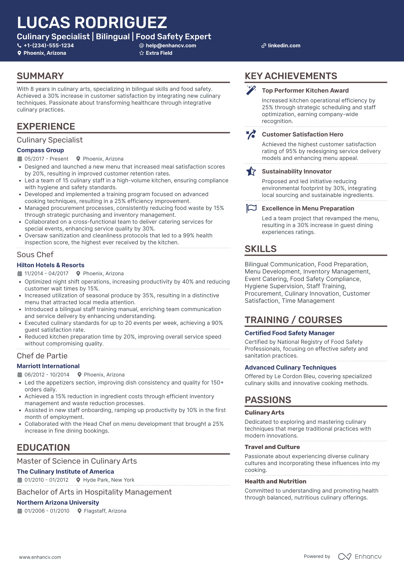 Culinary Specialist Resume Example