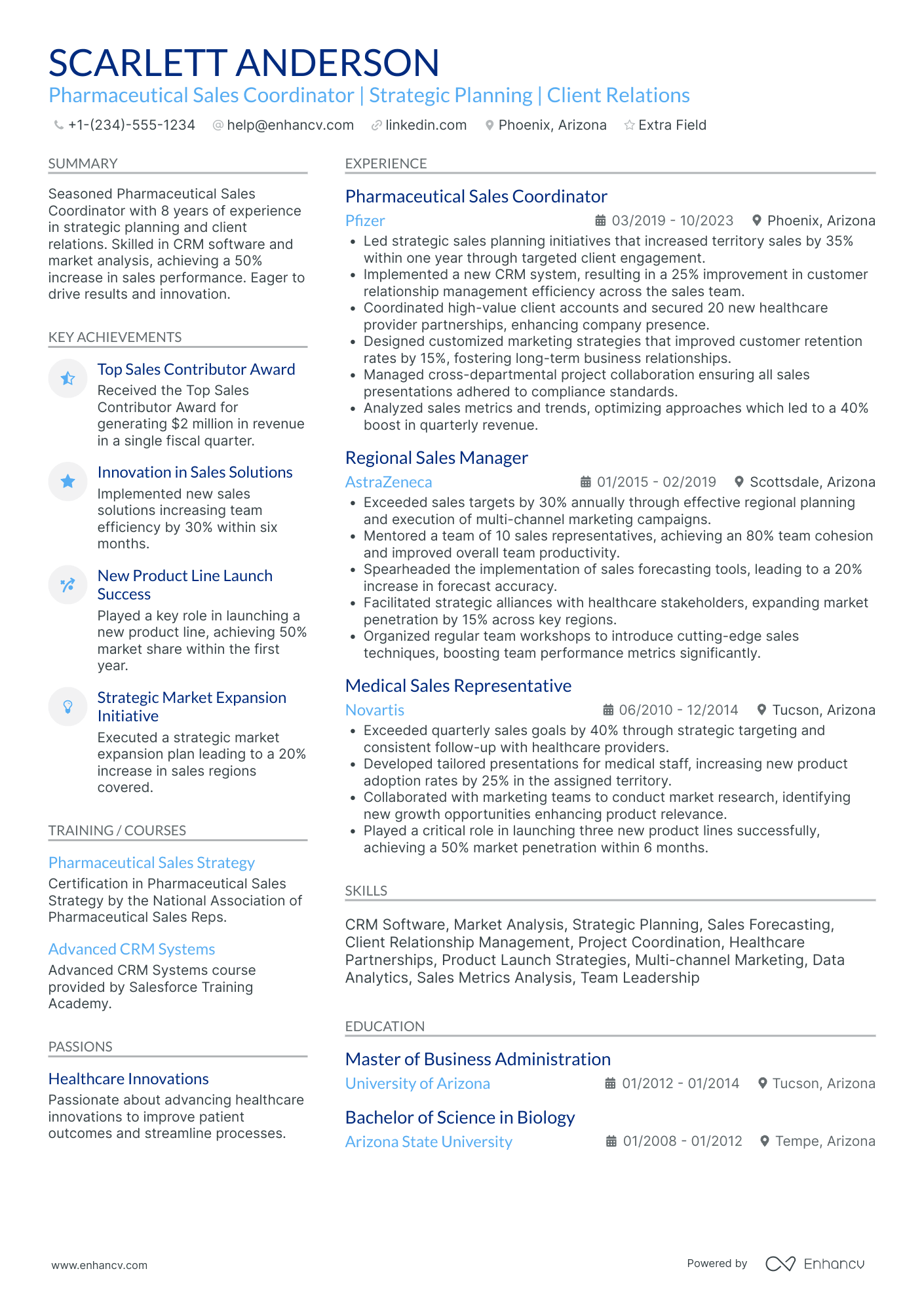 Pharmaceutical Sales Coordinator Resume Example