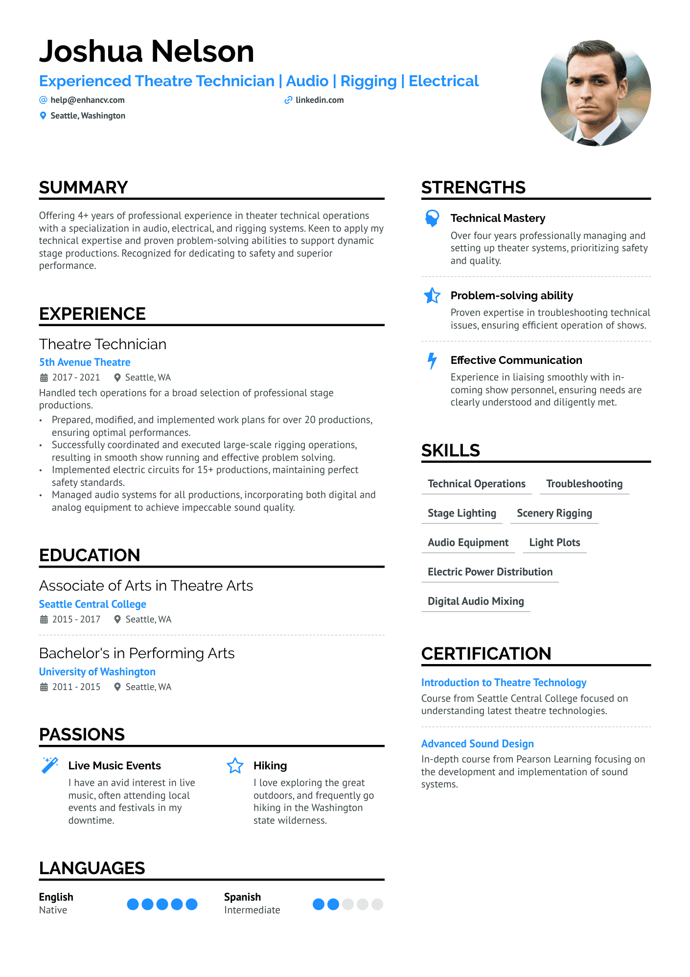 Technical Theatre Resume Example