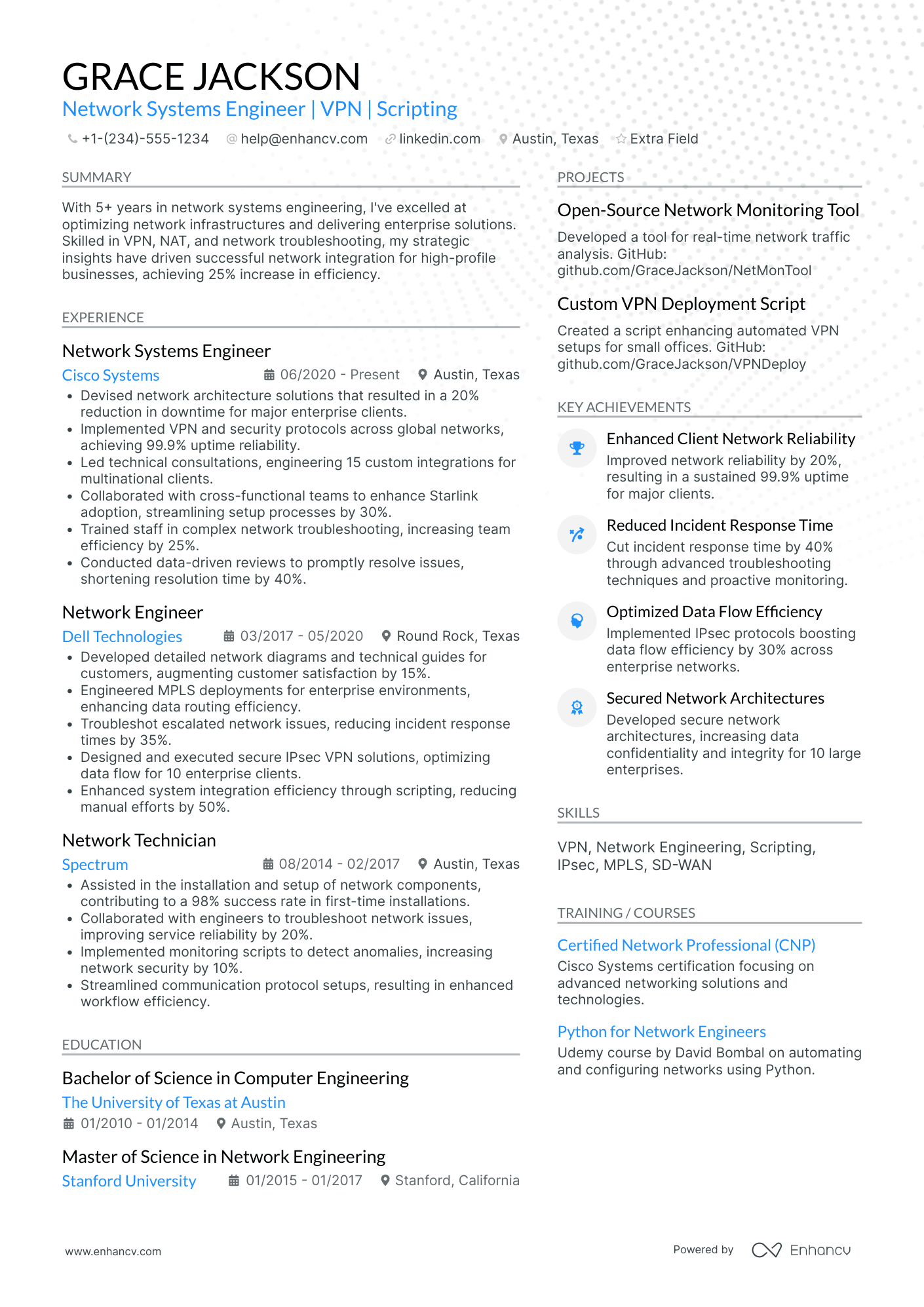 Network Integration Engineer Resume Example